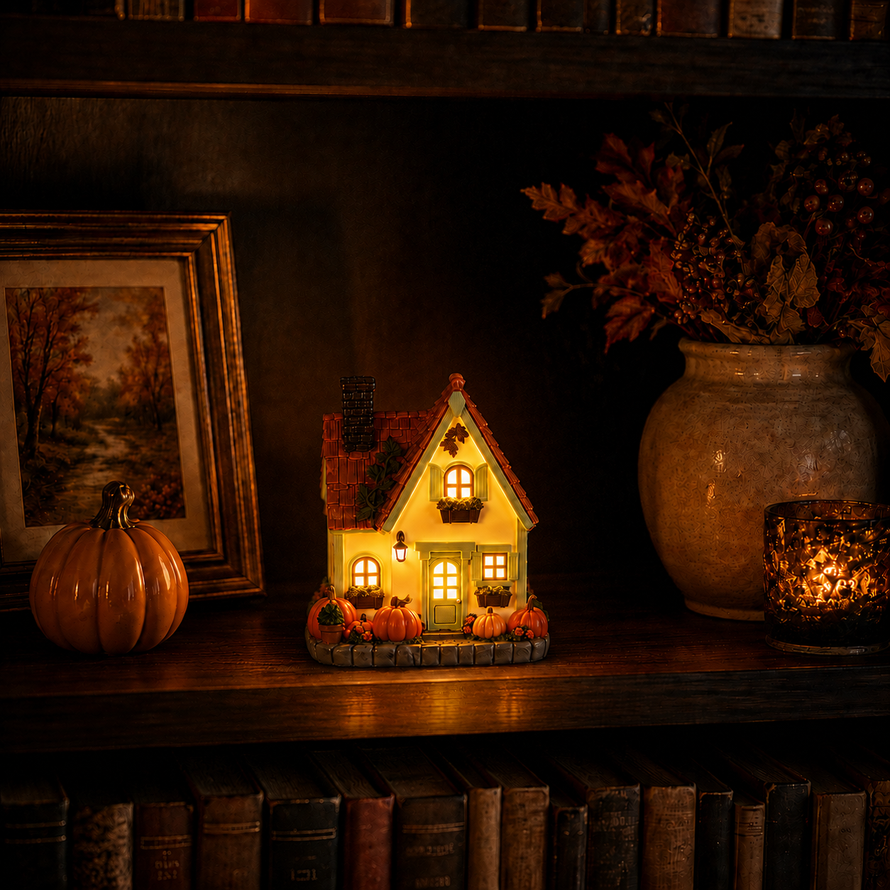 Lighted Autumn Cottage House