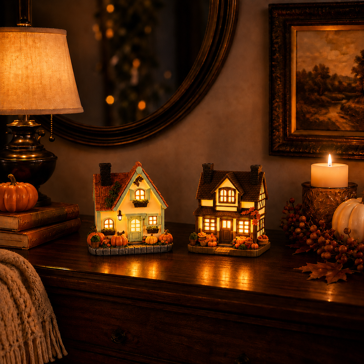 Lighted Autumn Cottage House