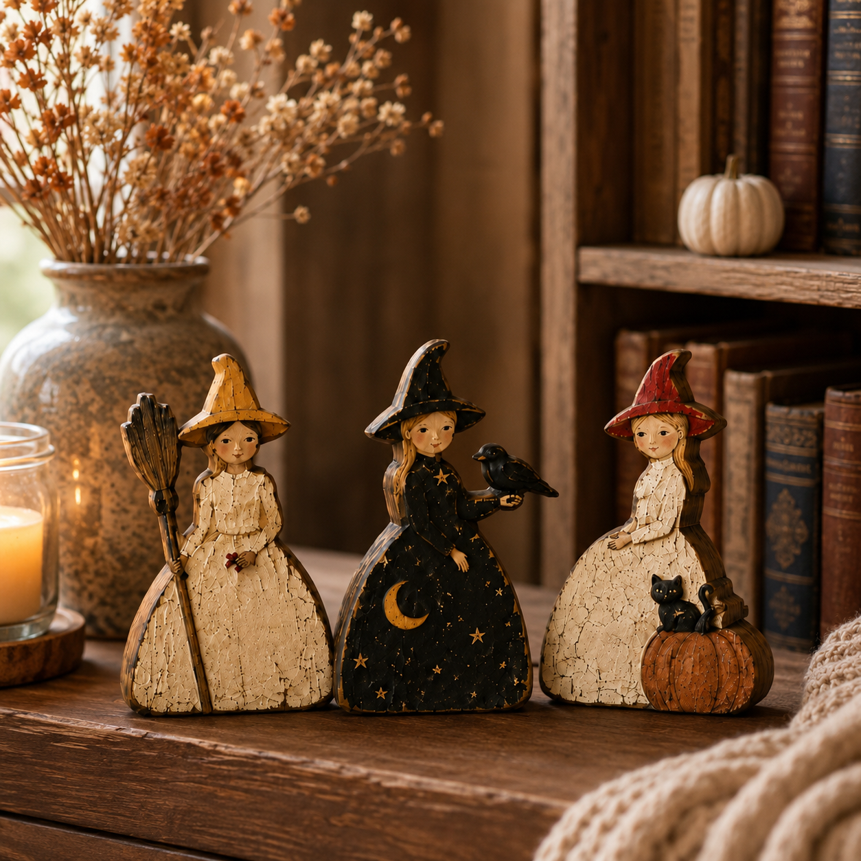 Vintage Witch Trio Wooden Decor