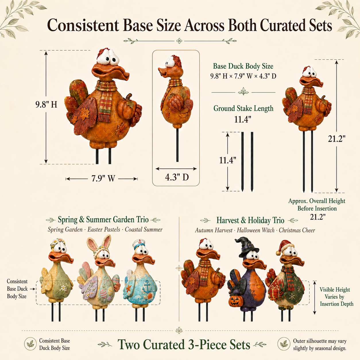 Seasonal Garden Duck Trio Stake Set