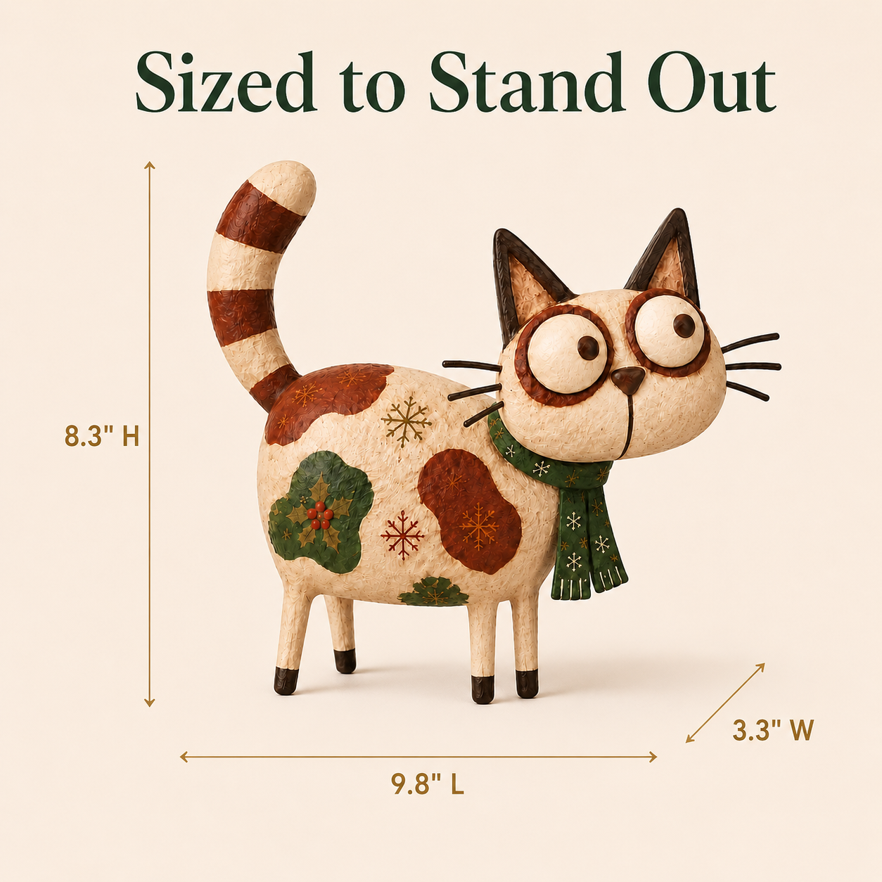 Whimsical Wide-Eyed Christmas Cat Figurine