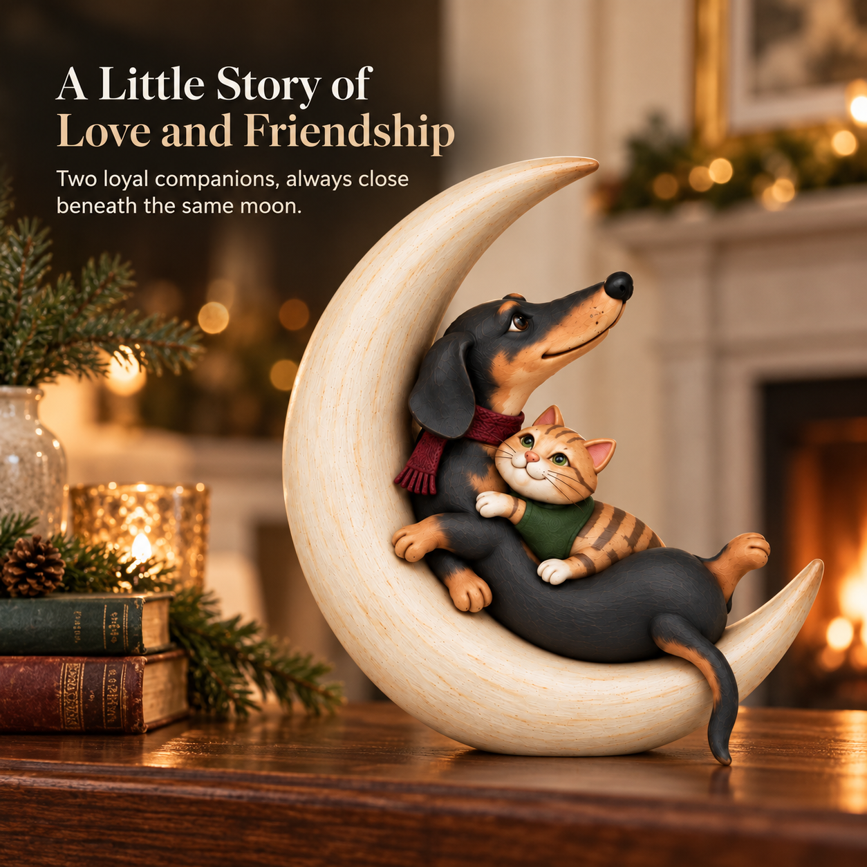 Moonlit Best Friends Cat & Dog Figurine