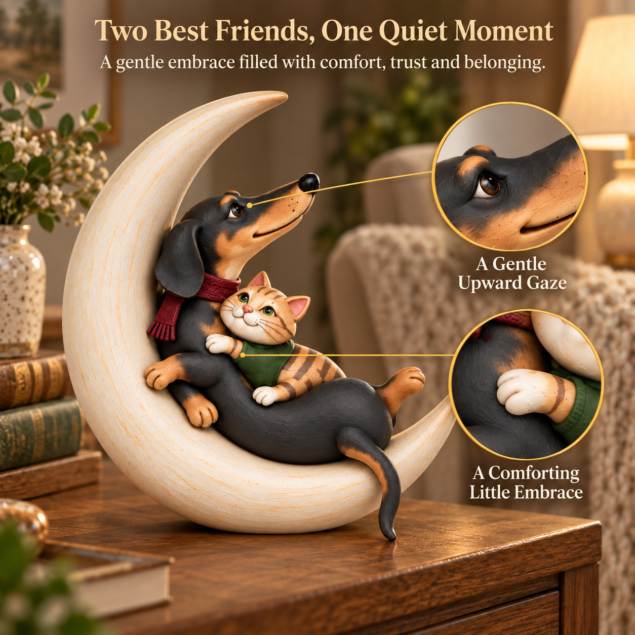 Moonlit Best Friends Cat & Dog Figurine