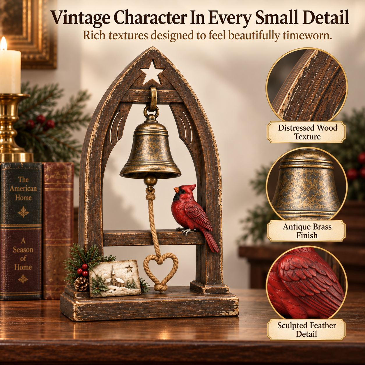 Vintage Cardinal Christmas Bell Figurine