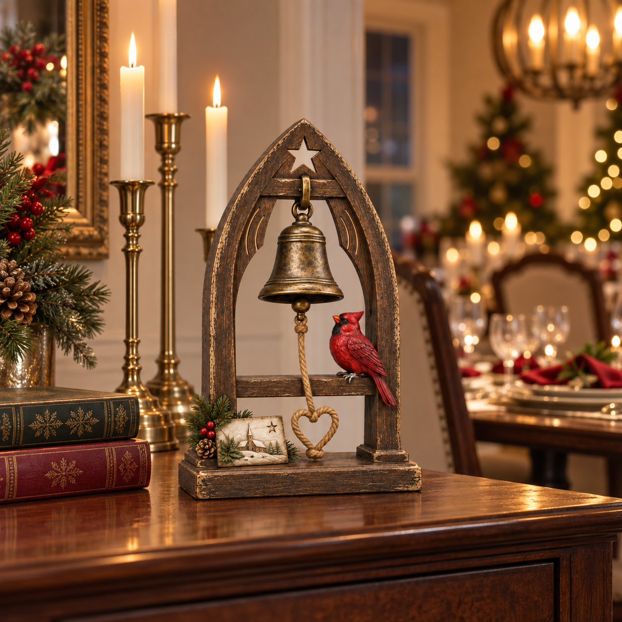 Vintage Cardinal Christmas Bell Figurine
