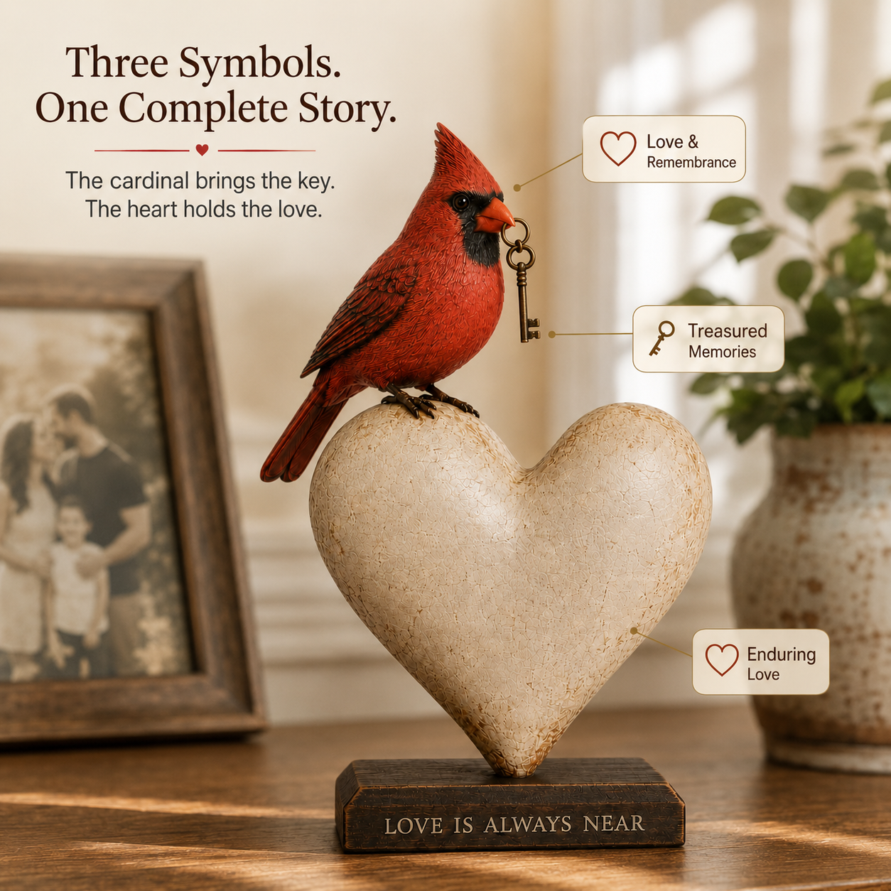 Love Is Always Near Cardinal Heart Figurine
