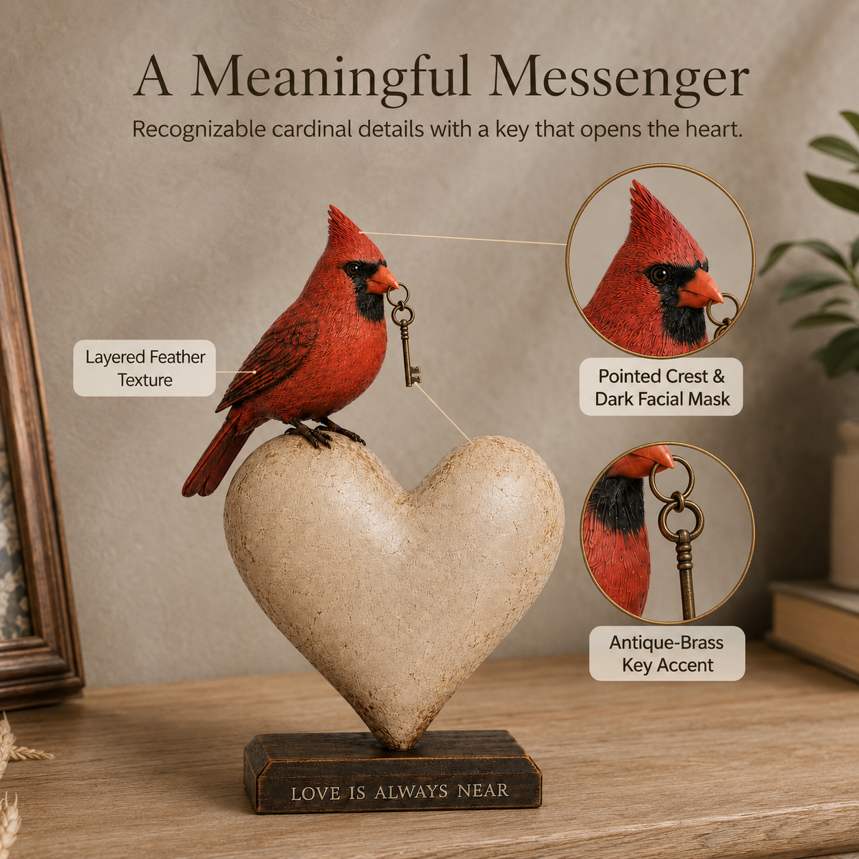 Love Is Always Near Cardinal Heart Figurine
