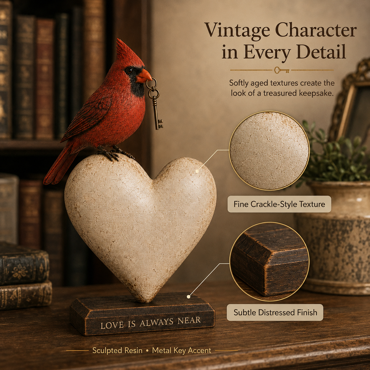 Love Is Always Near Cardinal Heart Figurine