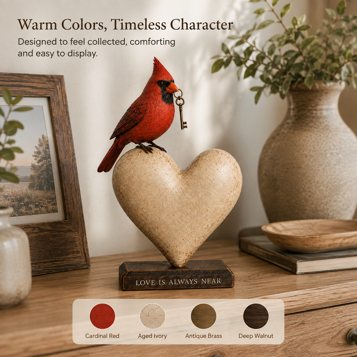 Love Is Always Near Cardinal Heart Figurine