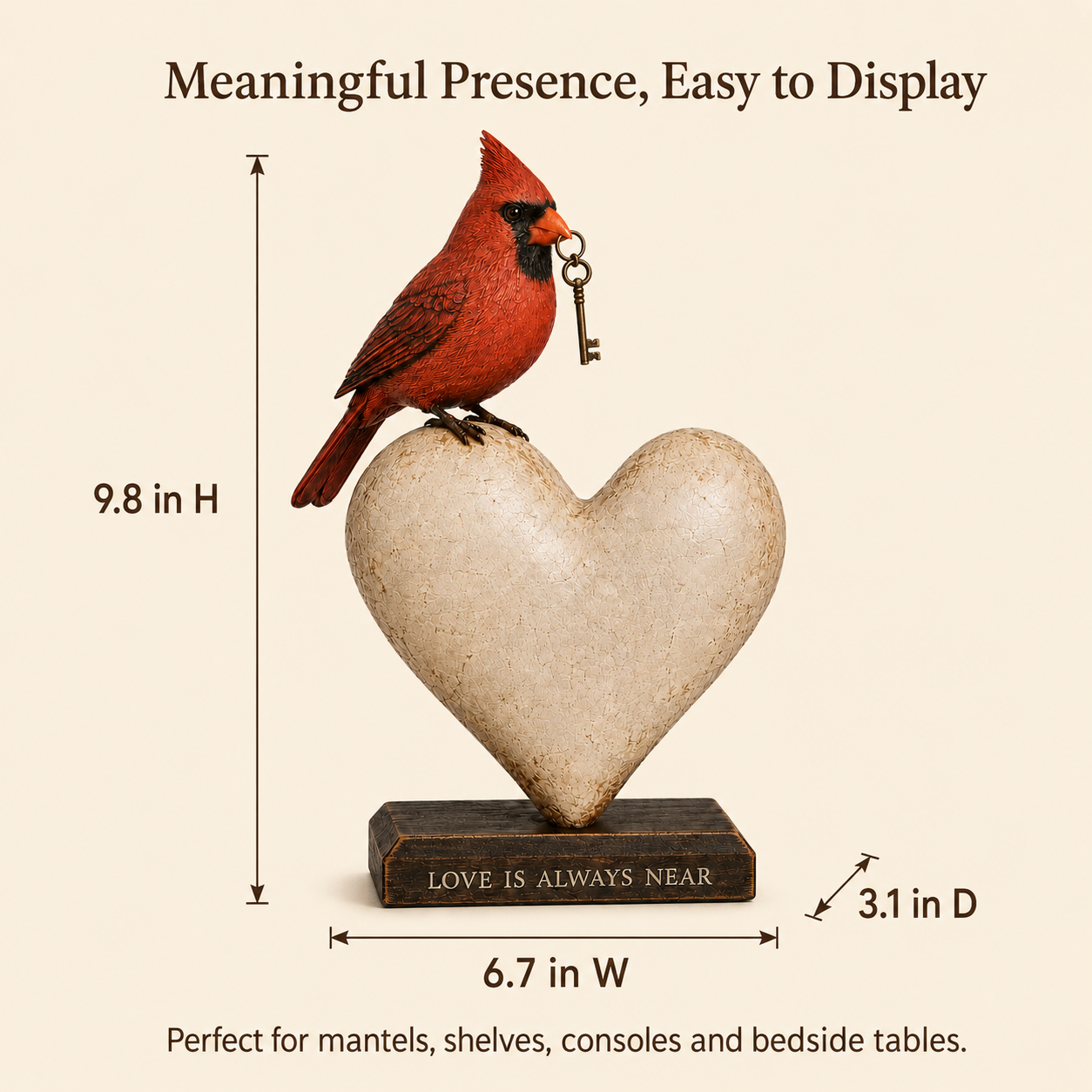 Love Is Always Near Cardinal Heart Figurine