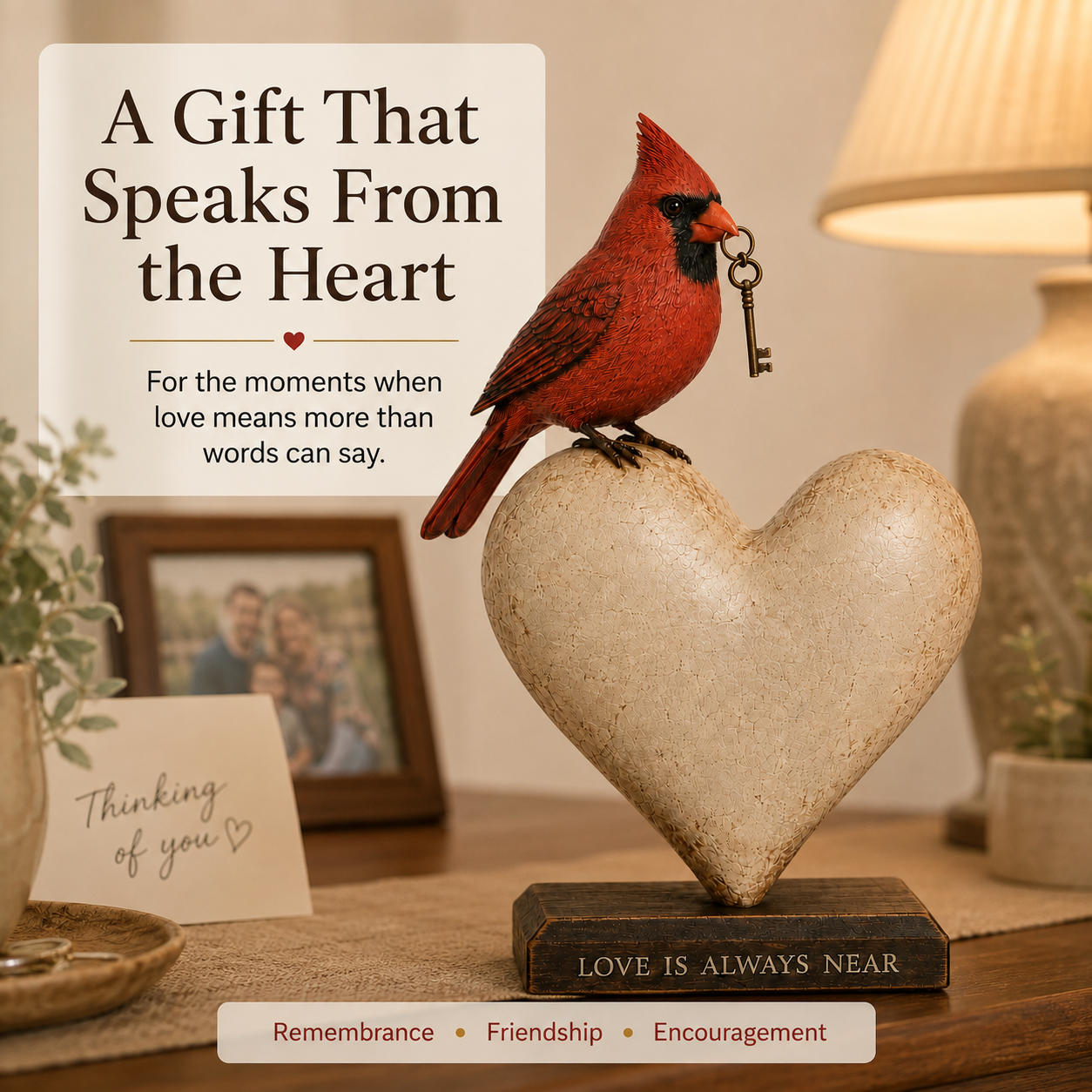 Love Is Always Near Cardinal Heart Figurine