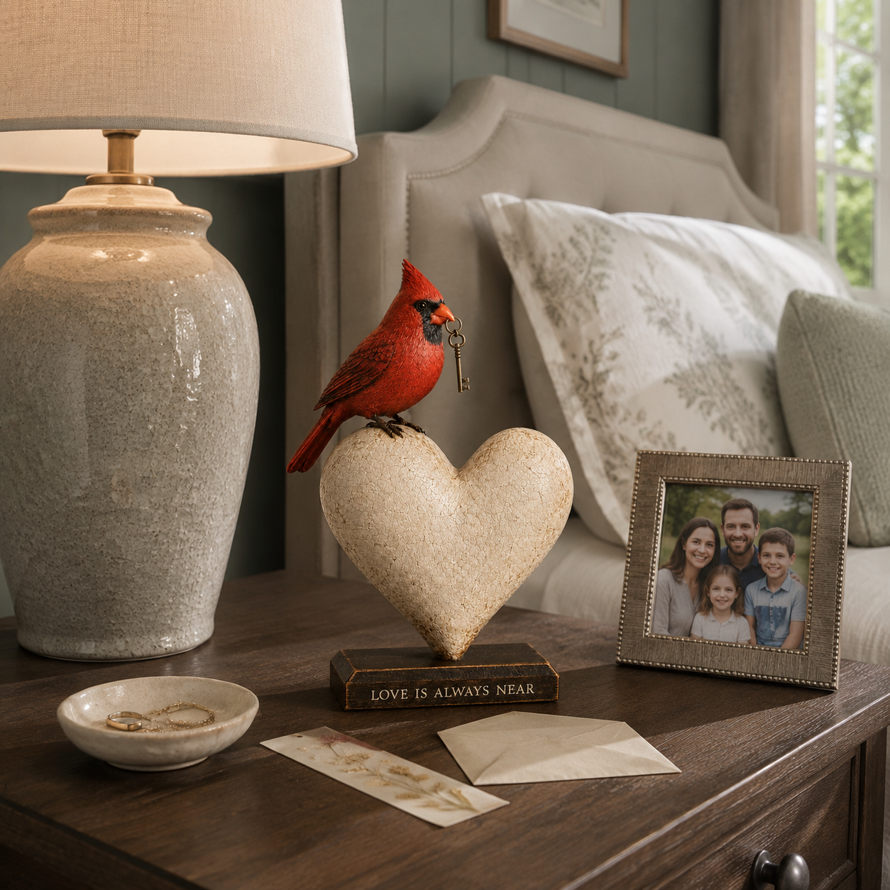 Love Is Always Near Cardinal Heart Figurine