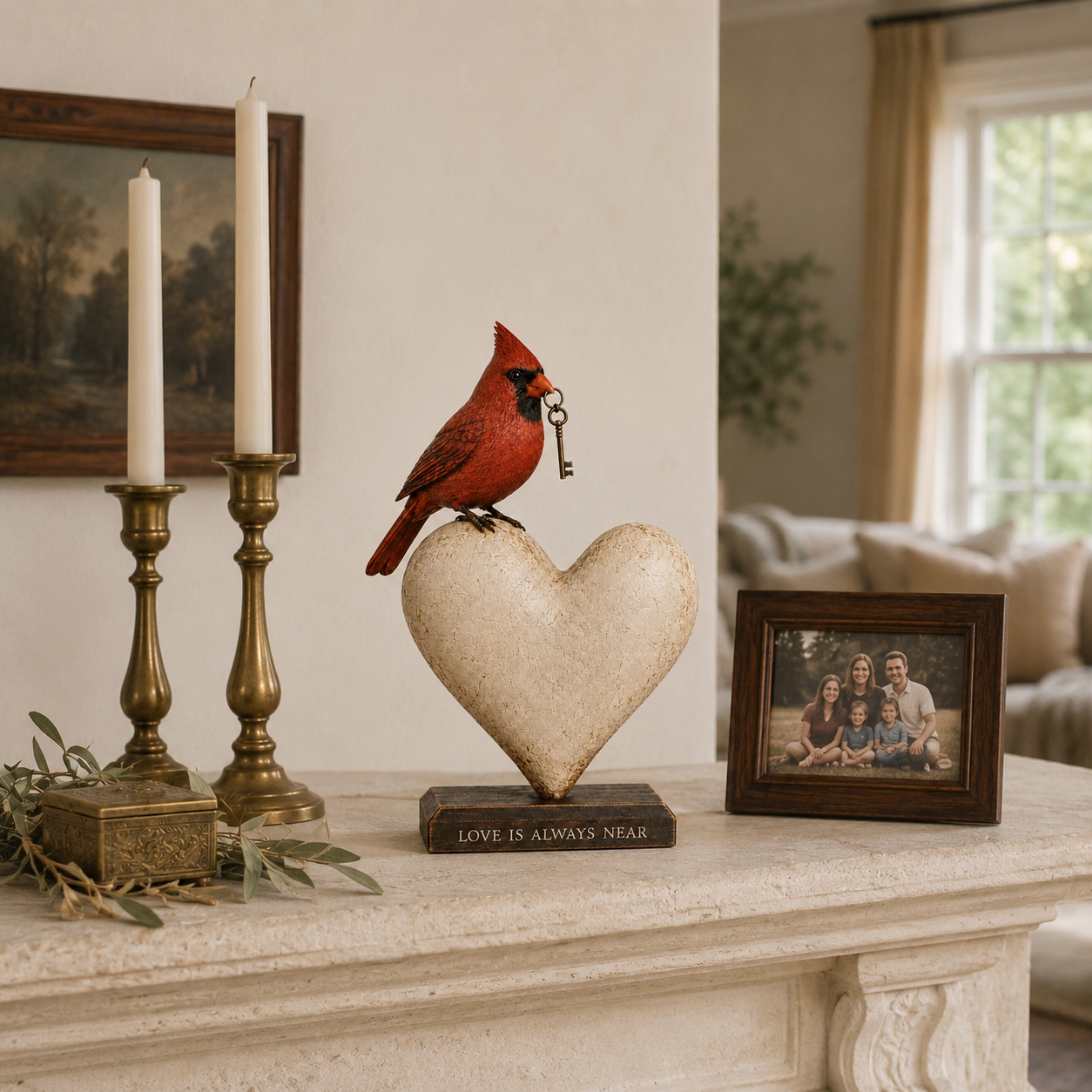Love Is Always Near Cardinal Heart Figurine