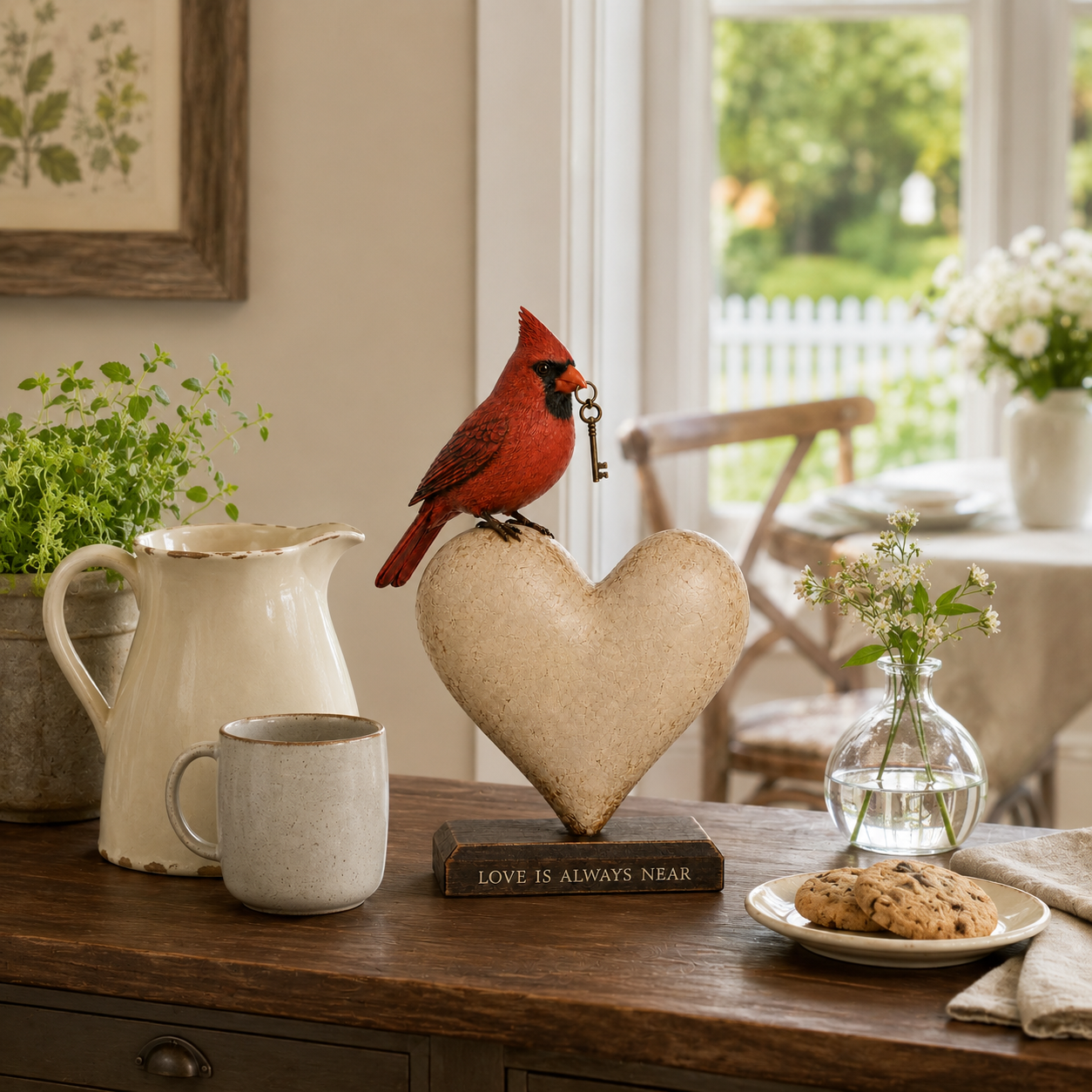 Love Is Always Near Cardinal Heart Figurine