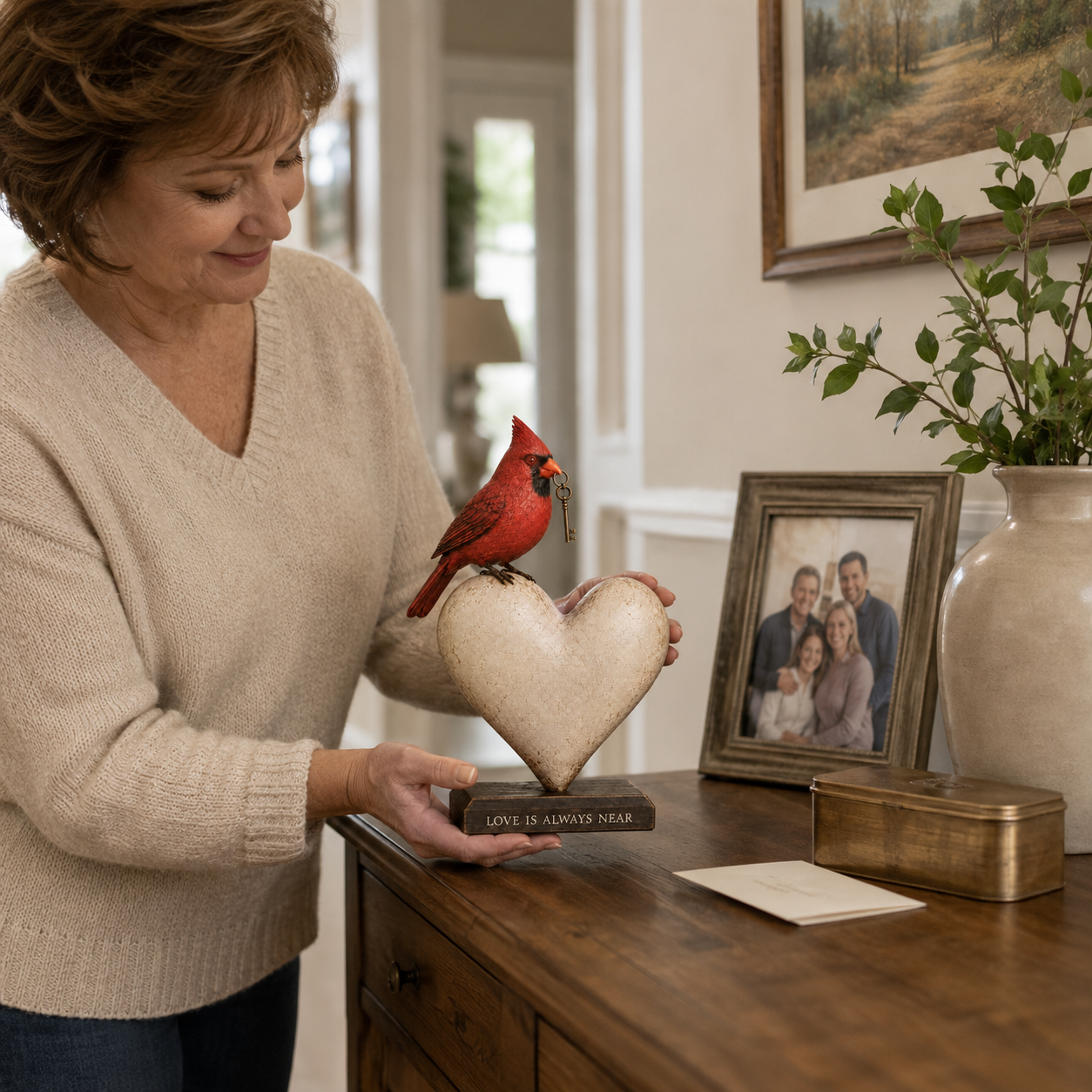 Love Is Always Near Cardinal Heart Figurine