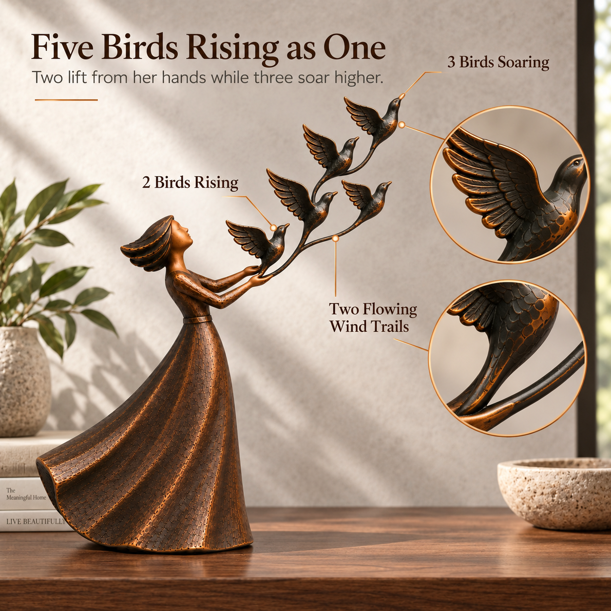 Let Her Fly Woman & Five Birds Sculpture