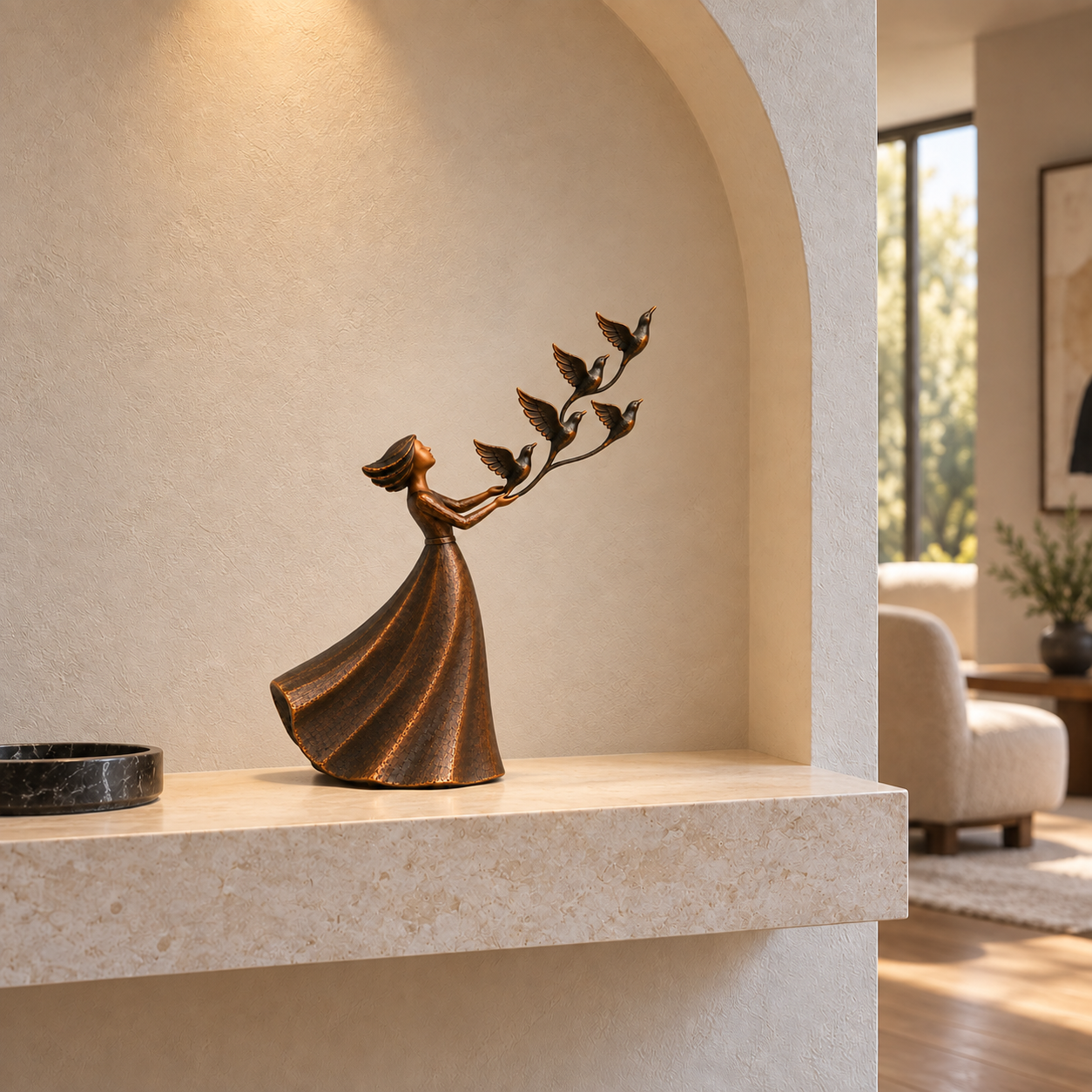 Let Her Fly Woman & Five Birds Sculpture