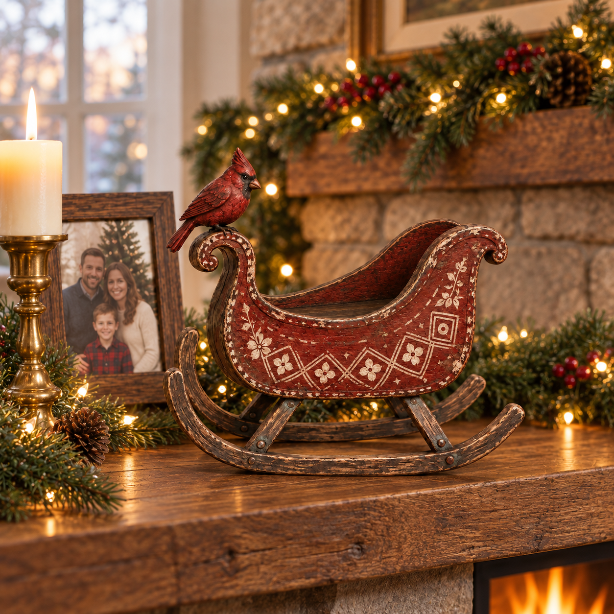 Vintage Cardinal Sleigh Decor
