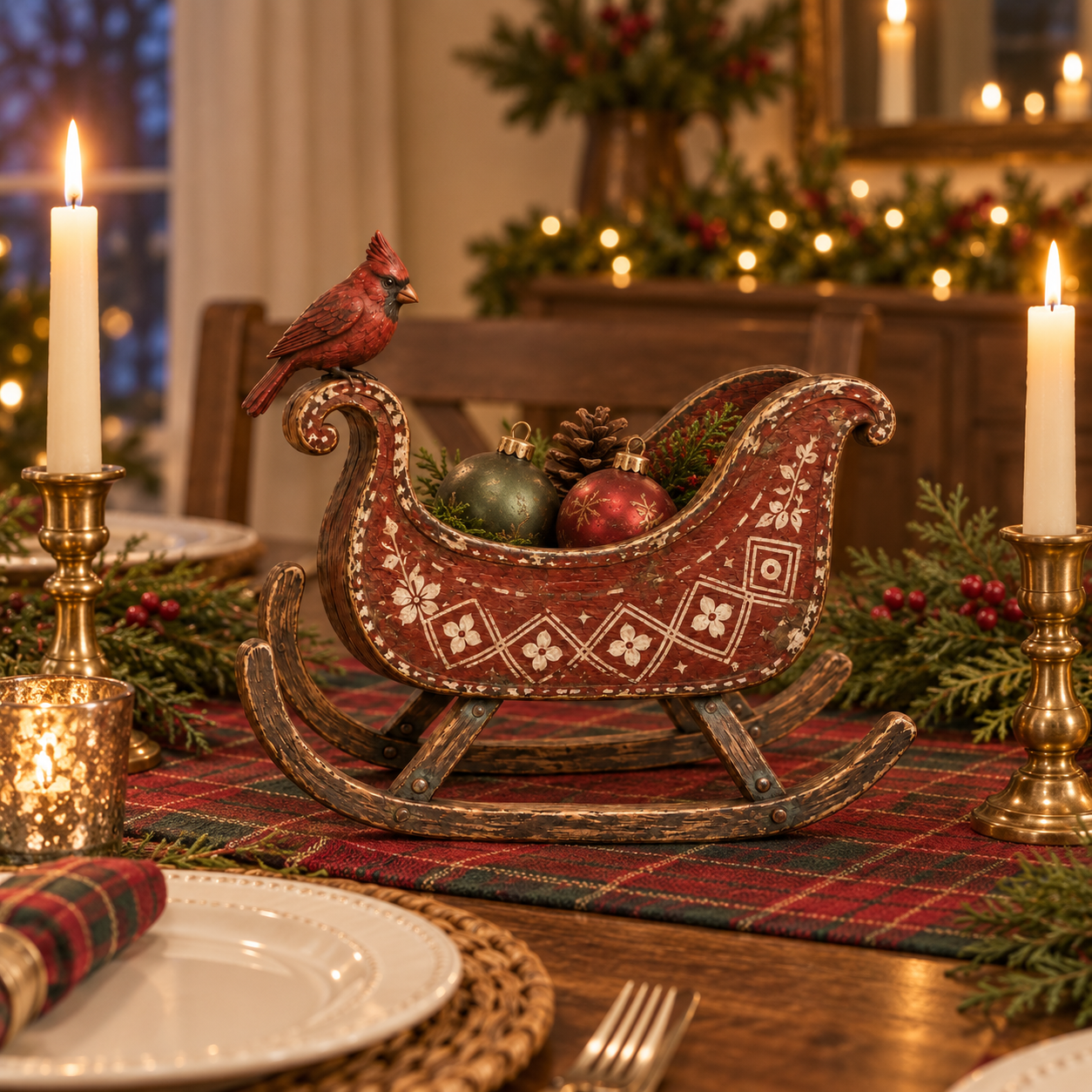 Vintage Cardinal Sleigh Decor