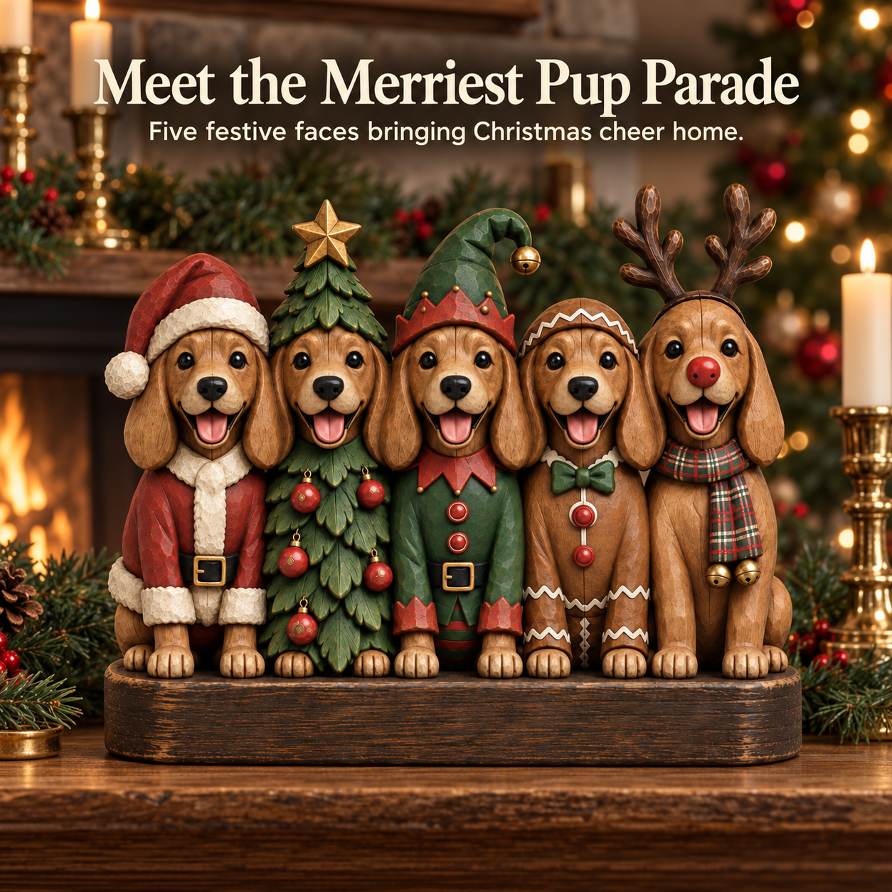 Vintage Christmas Pup Parade Figurine