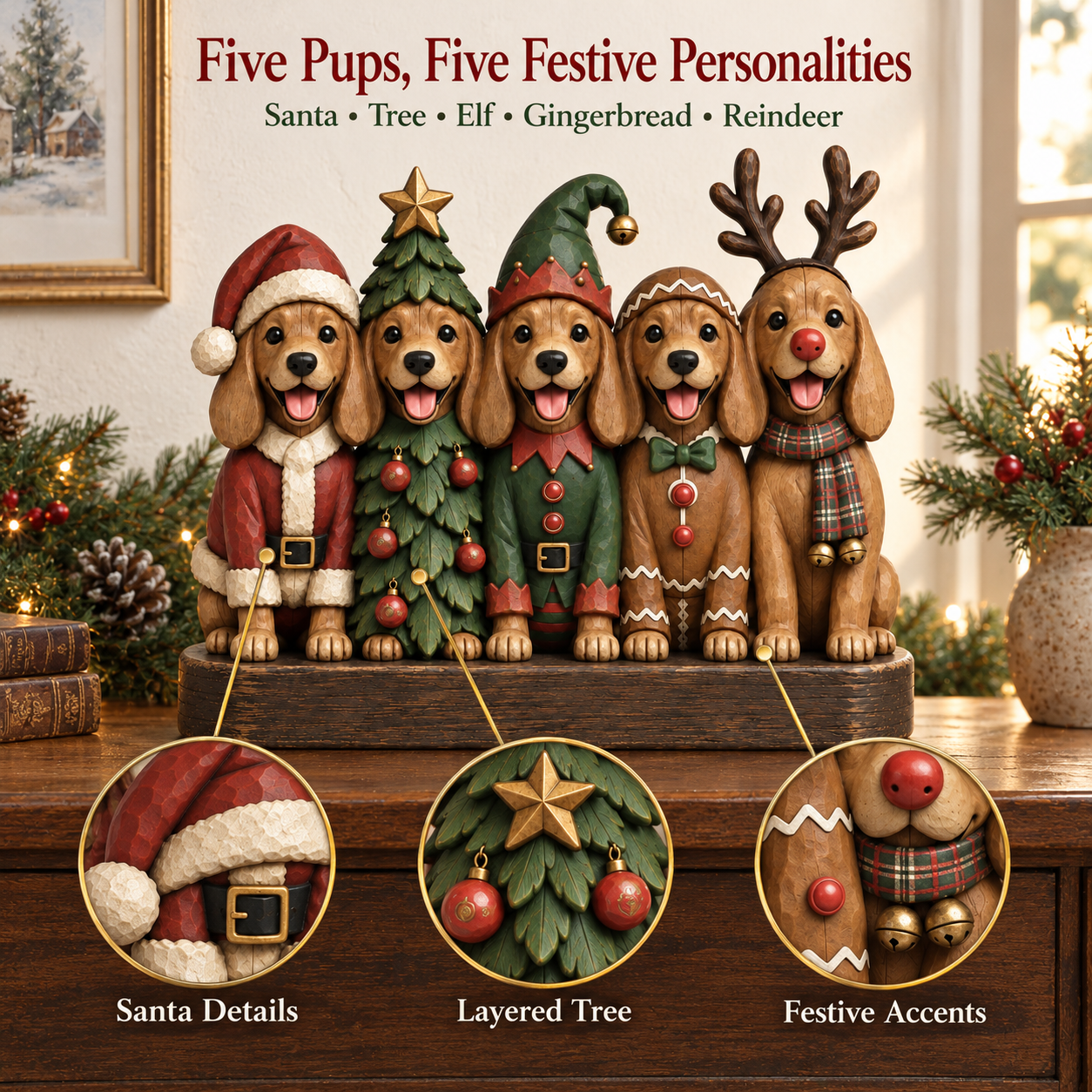 Vintage Christmas Pup Parade Figurine