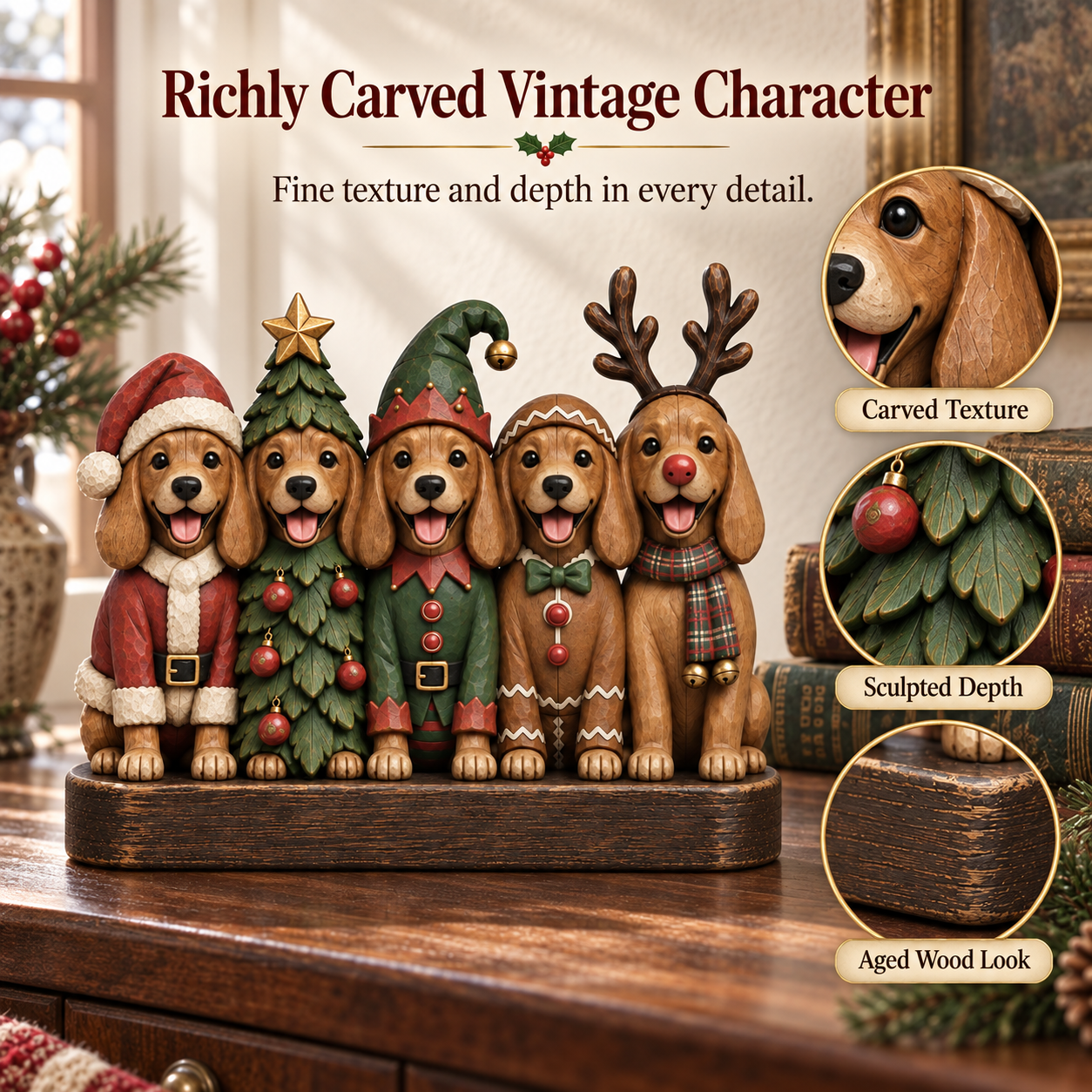 Vintage Christmas Pup Parade Figurine