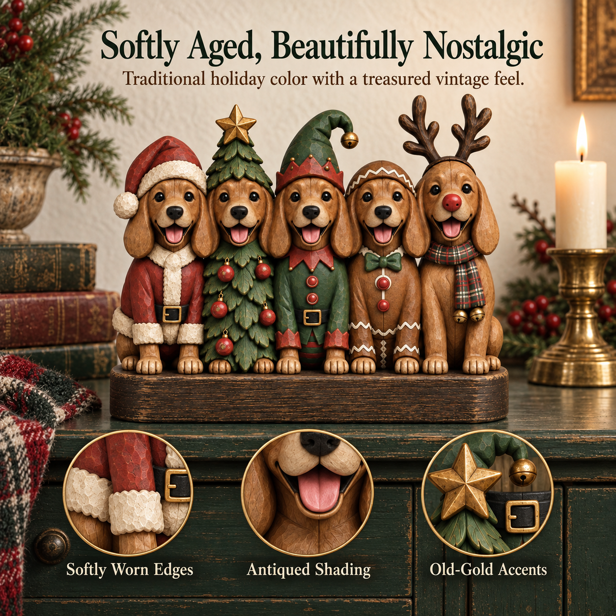 Vintage Christmas Pup Parade Figurine