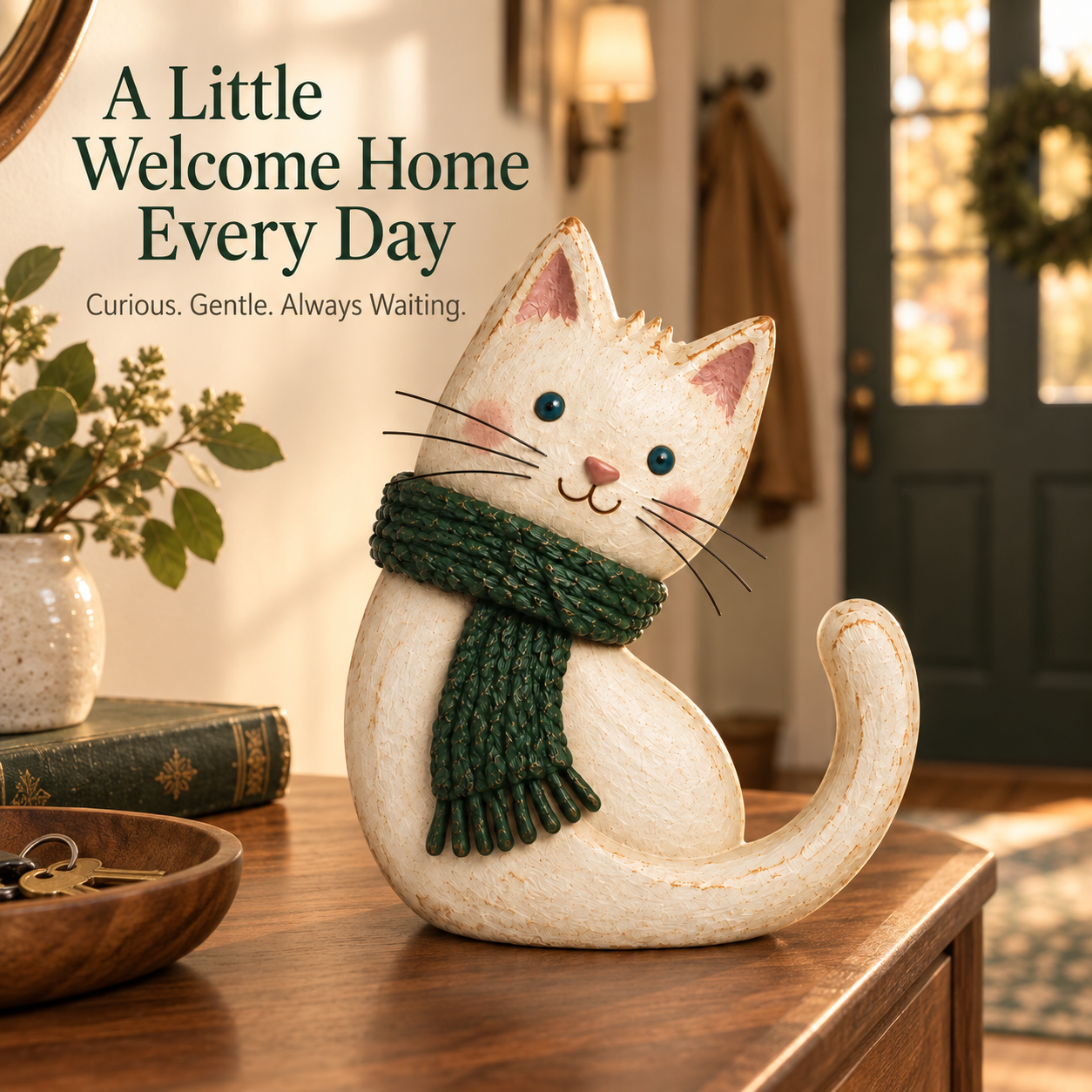 Vintage Scarf Cat Figurine