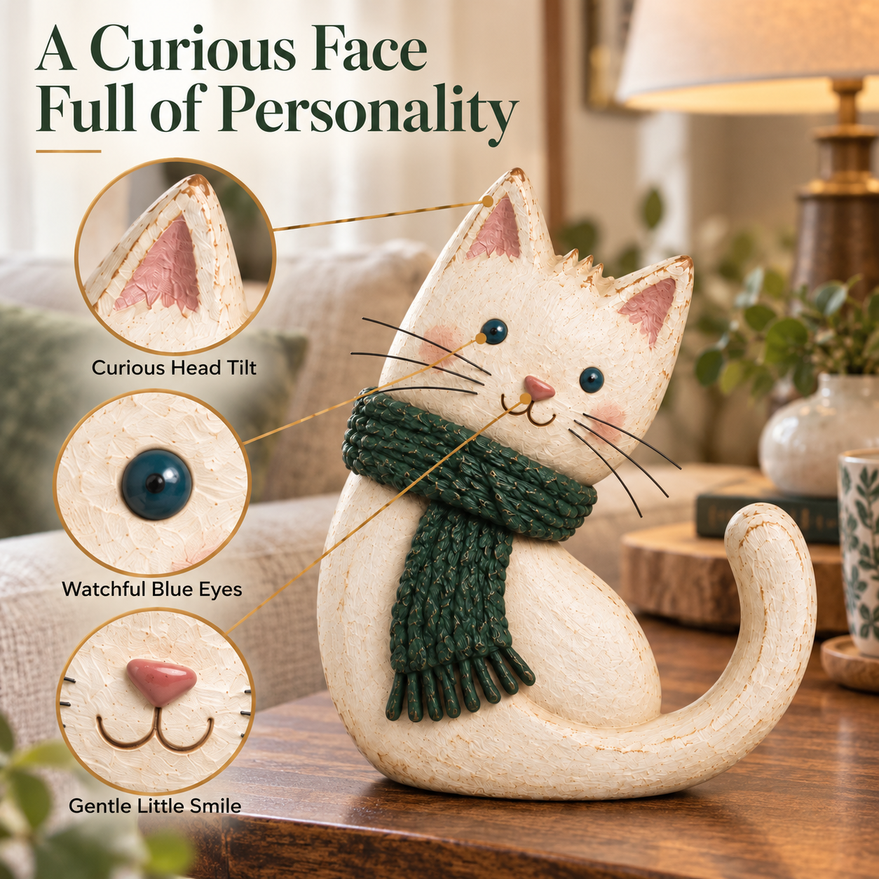 Vintage Scarf Cat Figurine