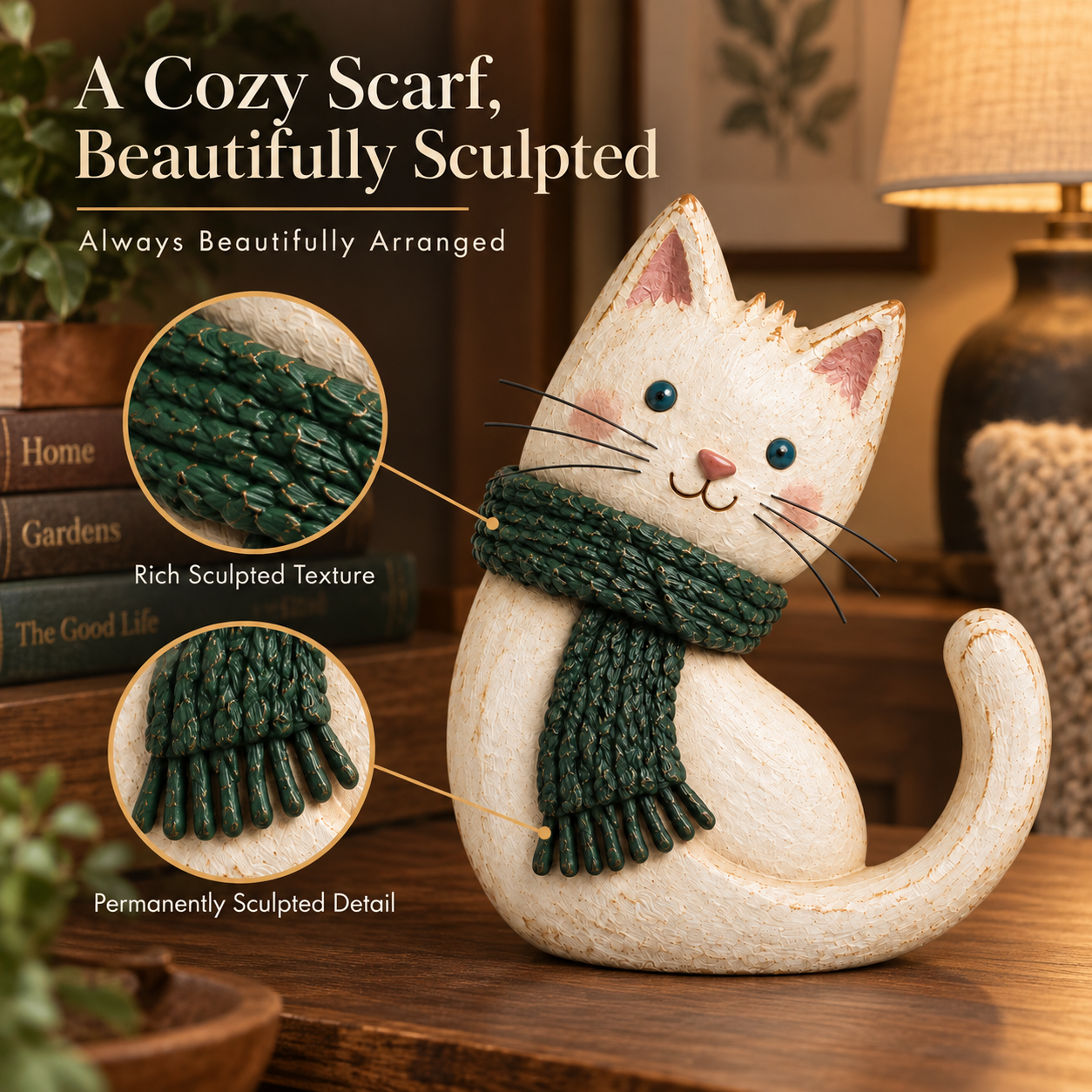 Vintage Scarf Cat Figurine