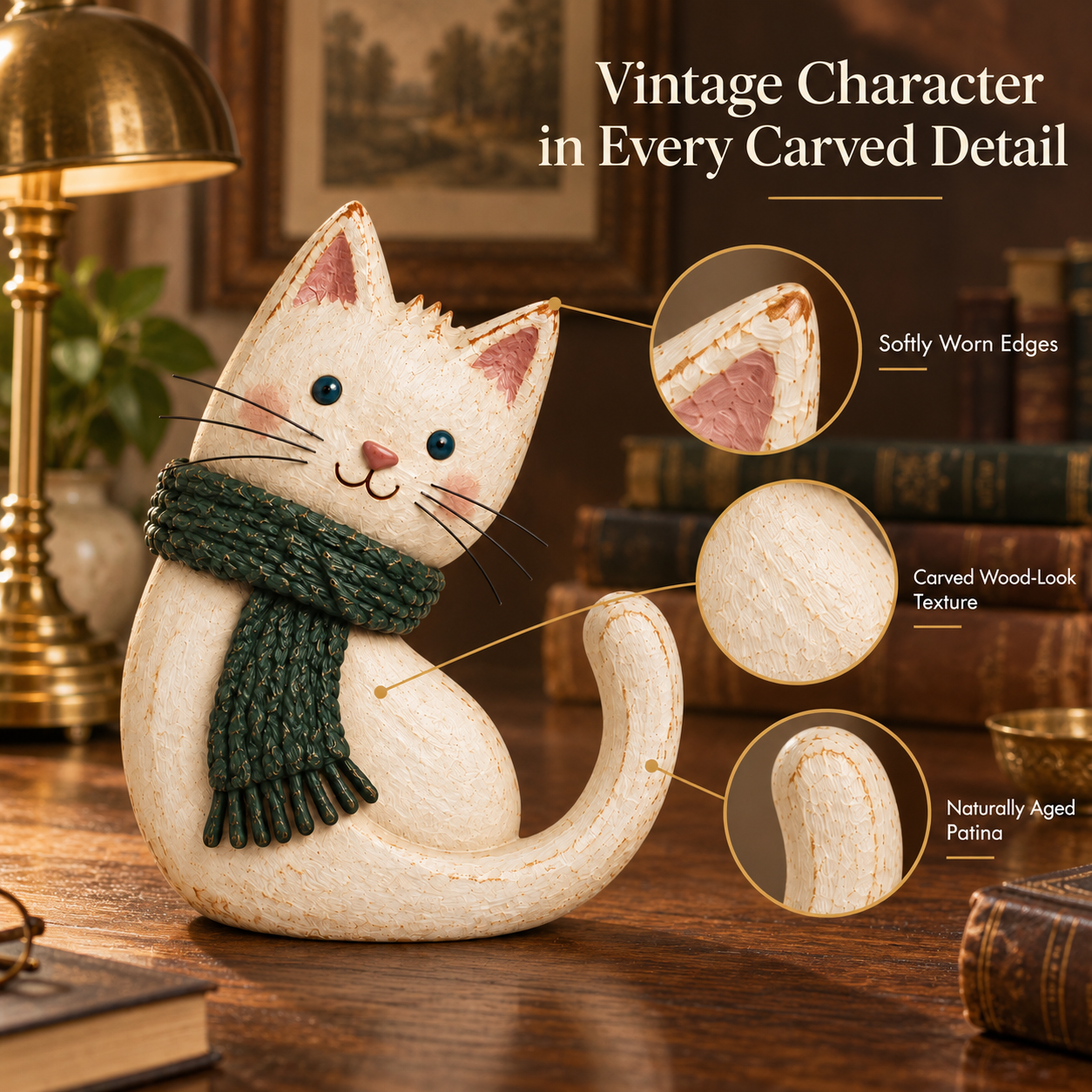 Vintage Scarf Cat Figurine