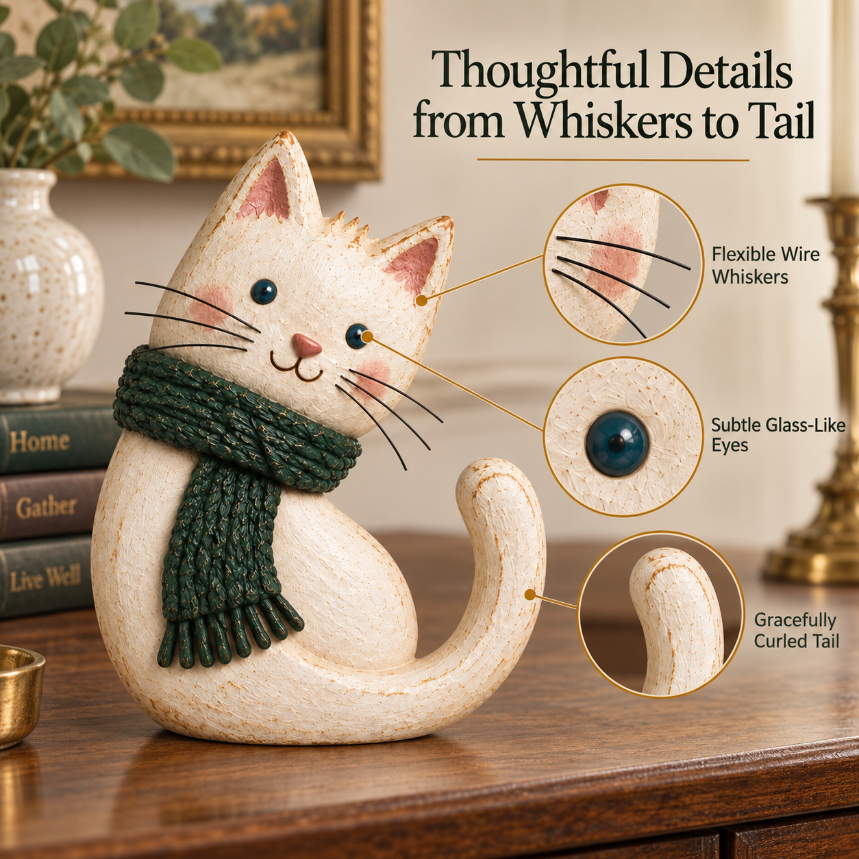 Vintage Scarf Cat Figurine