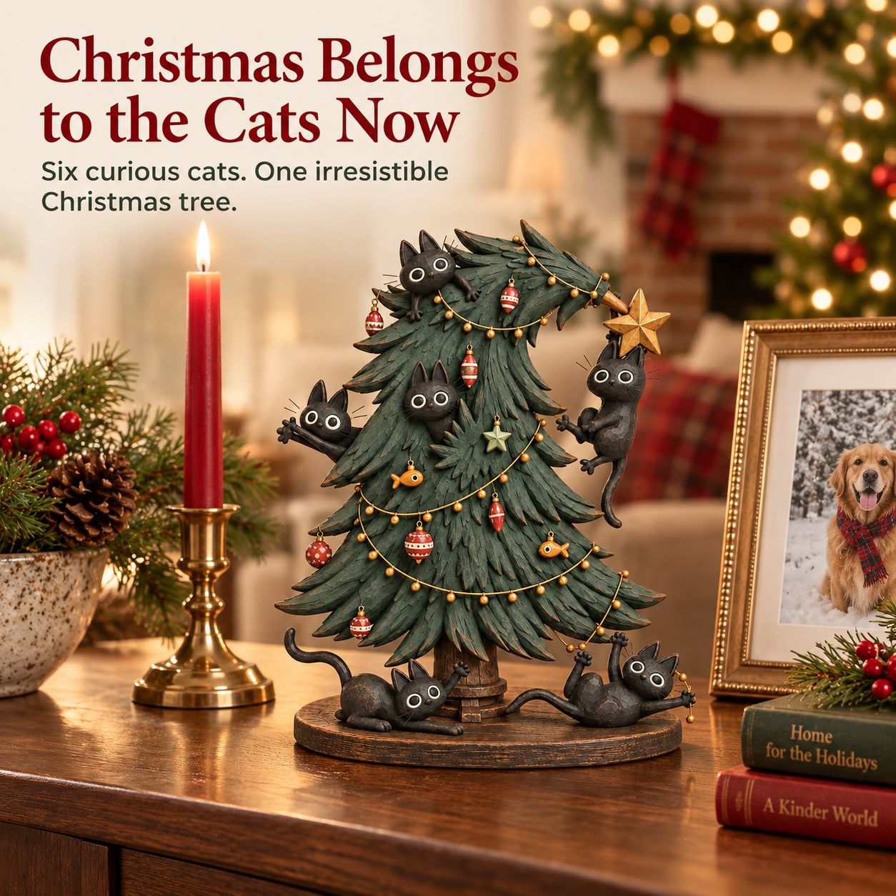 Mischievous Black Cats Christmas Tree Figurine