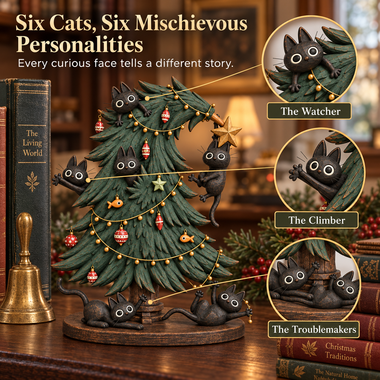 Mischievous Black Cats Christmas Tree Figurine