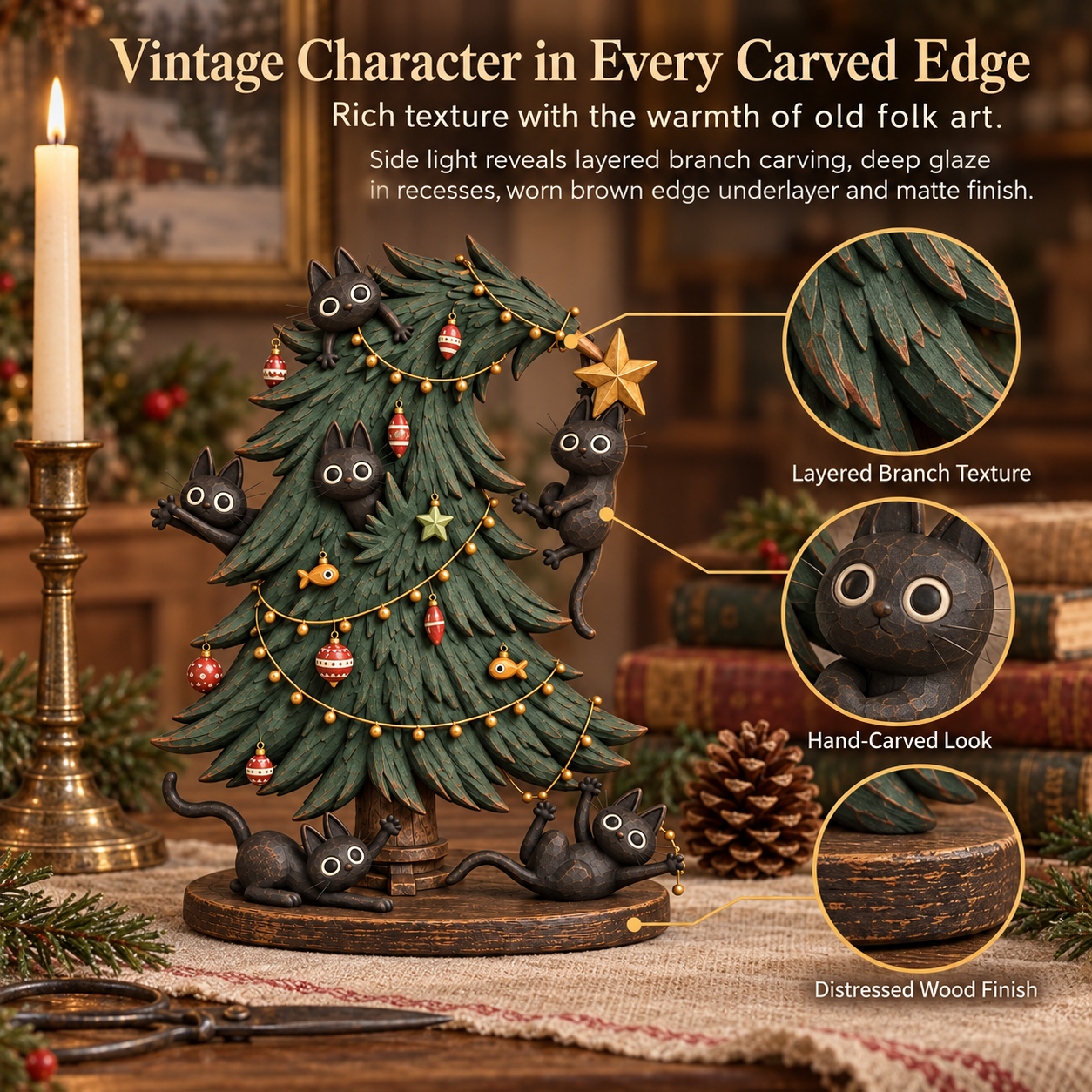 Mischievous Black Cats Christmas Tree Figurine