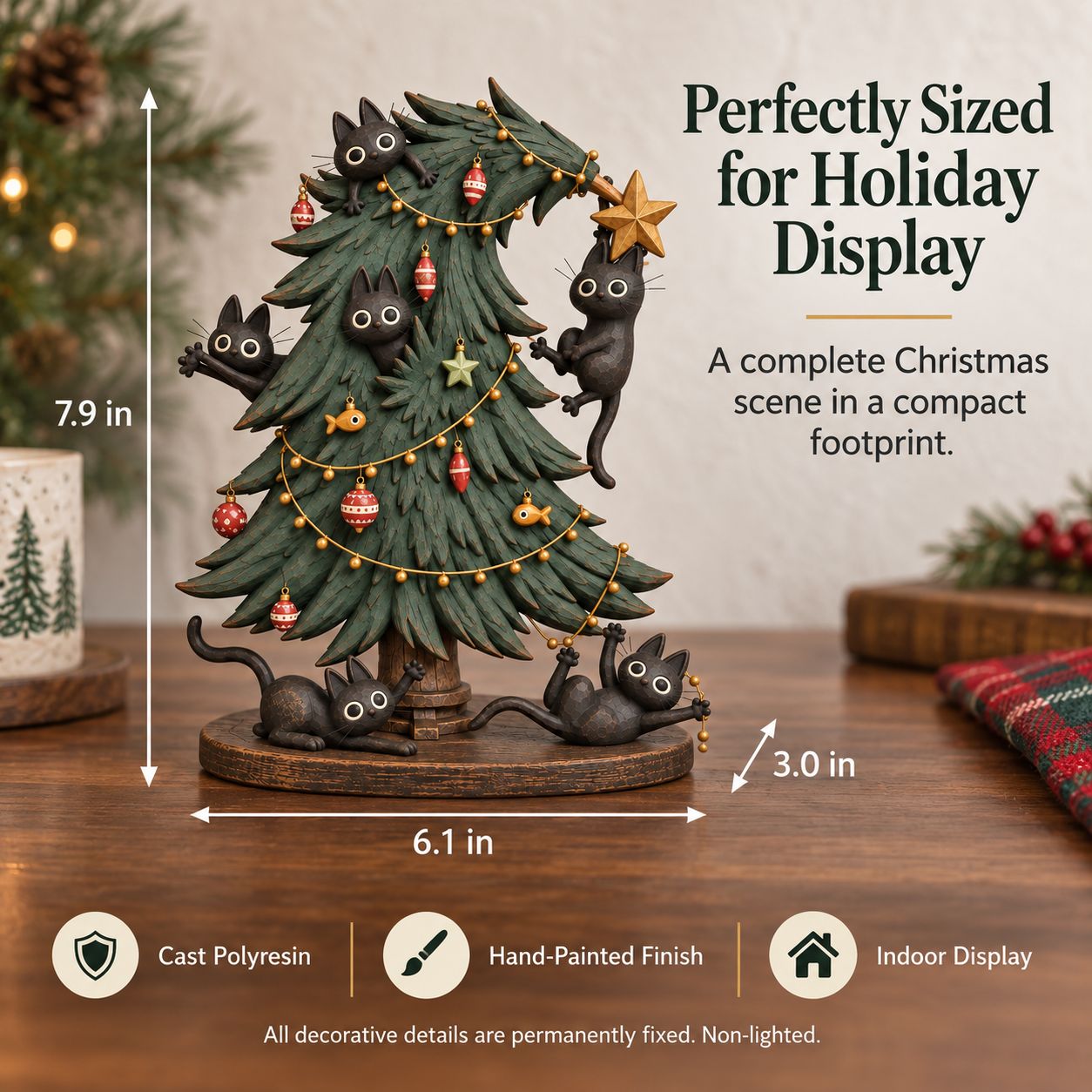 Mischievous Black Cats Christmas Tree Figurine