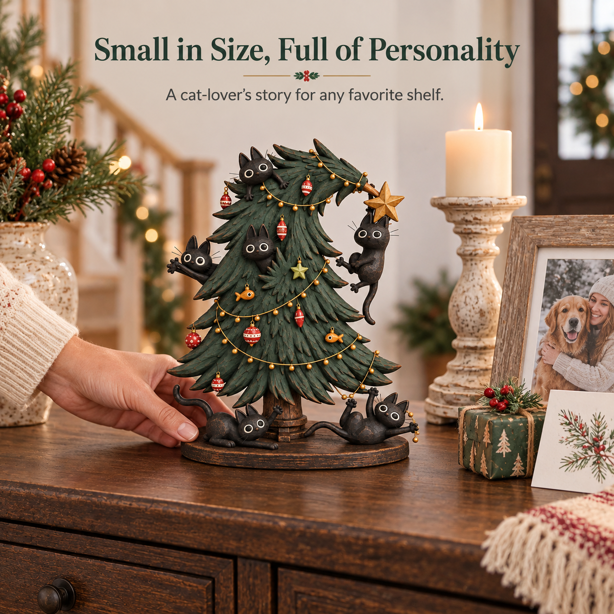 Mischievous Black Cats Christmas Tree Figurine