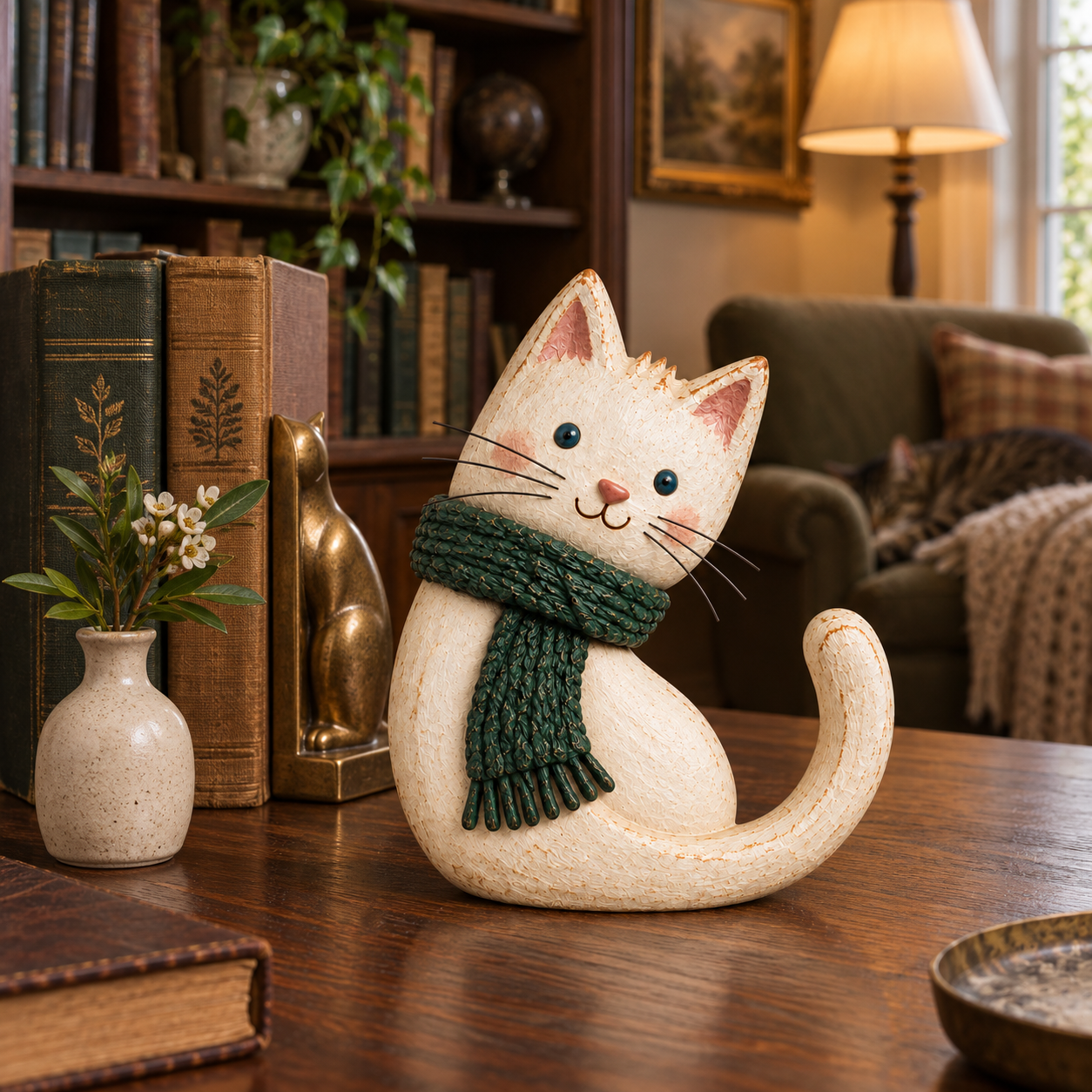 Vintage Scarf Cat Figurine
