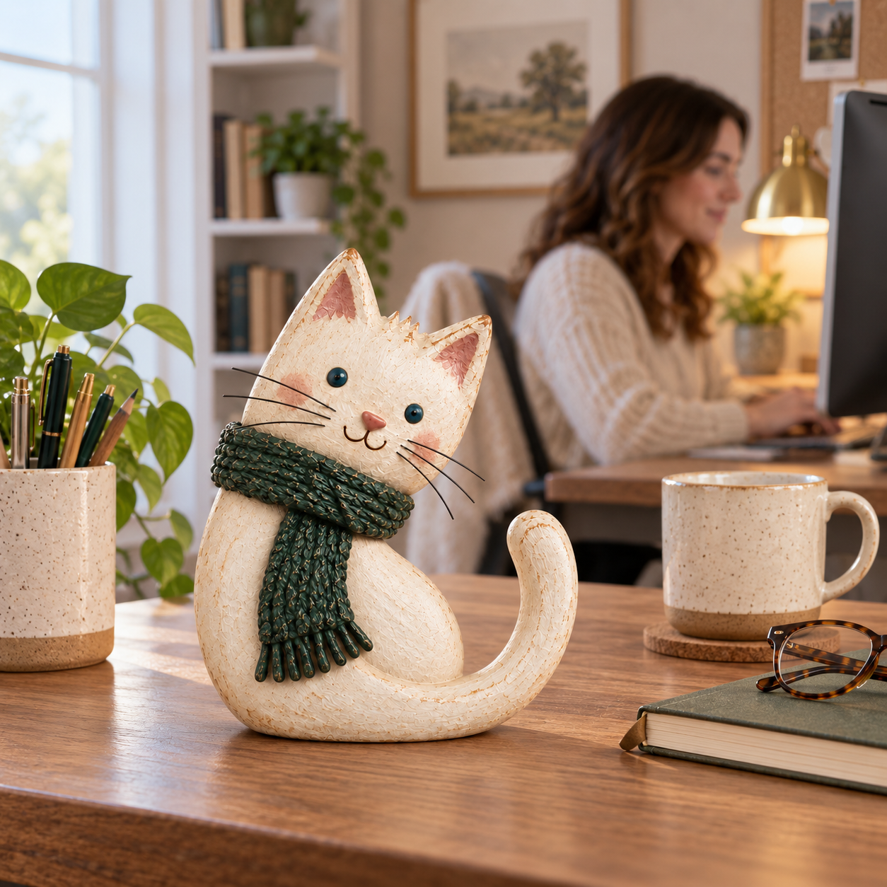 Vintage Scarf Cat Figurine