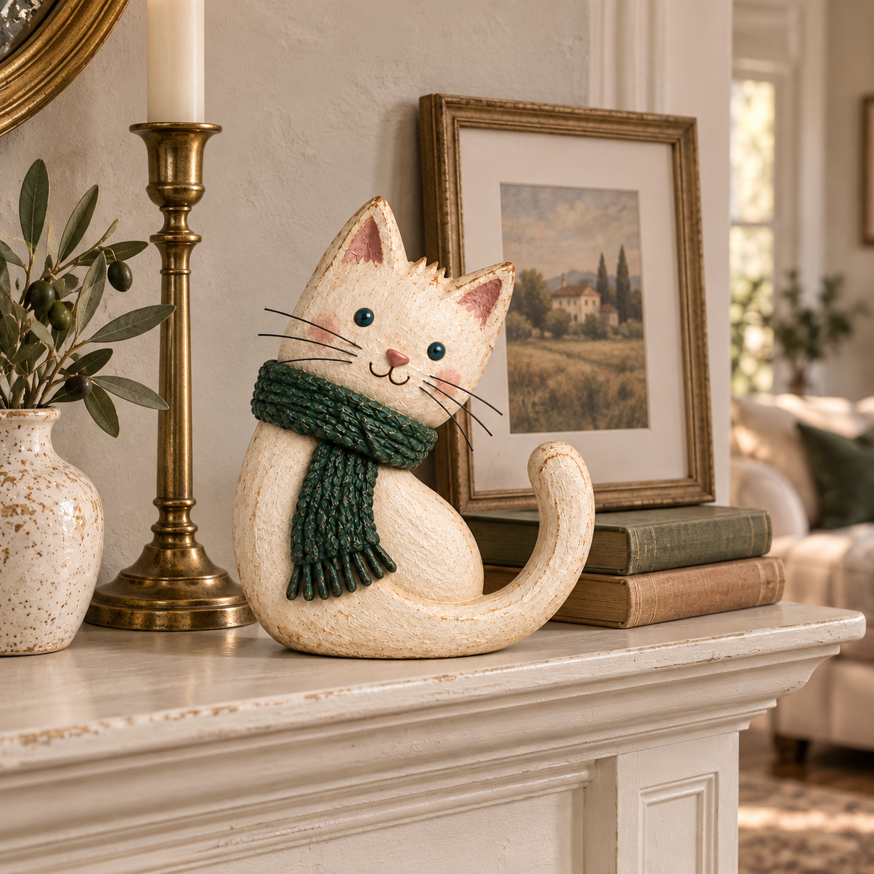 Vintage Scarf Cat Figurine