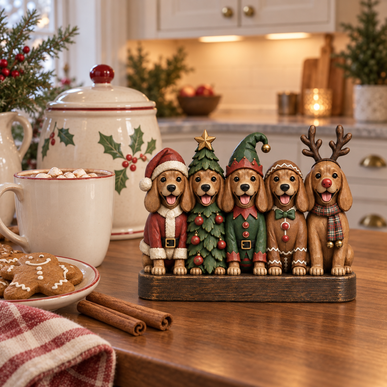 Vintage Christmas Pup Parade Figurine