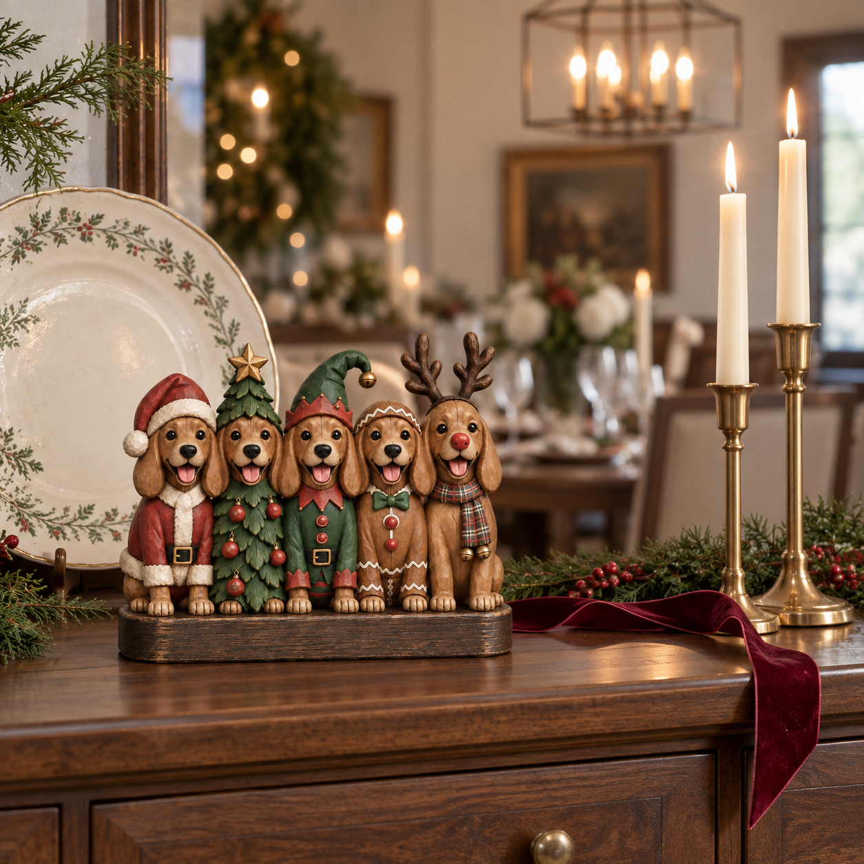 Vintage Christmas Pup Parade Figurine