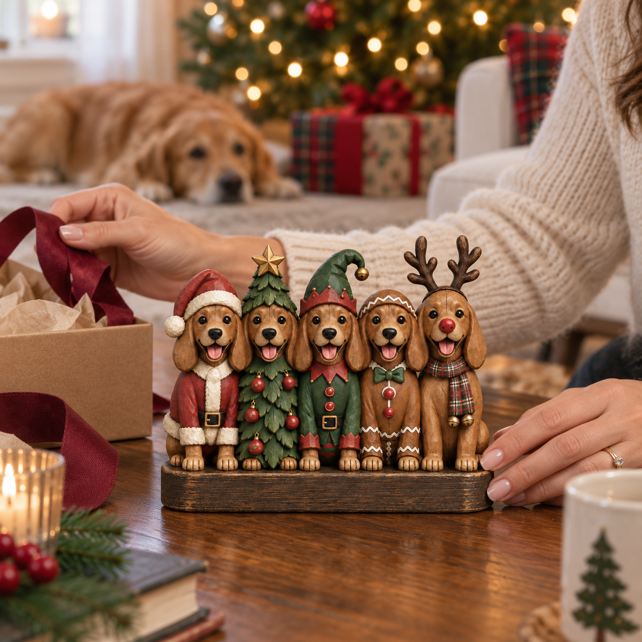 Vintage Christmas Pup Parade Figurine