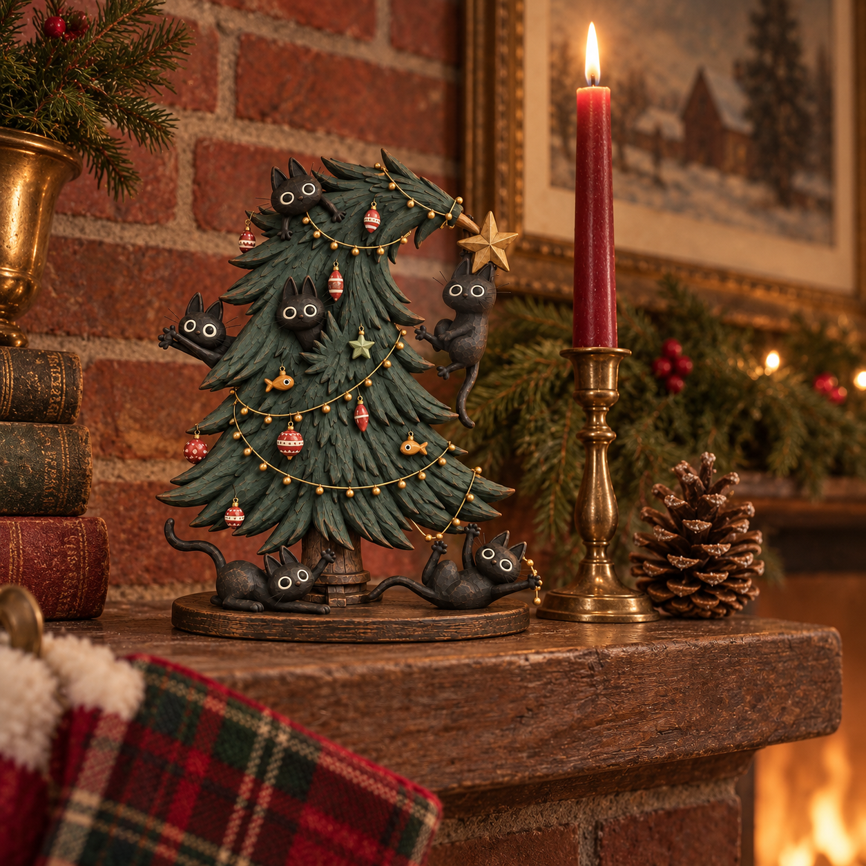 Mischievous Black Cats Christmas Tree Figurine