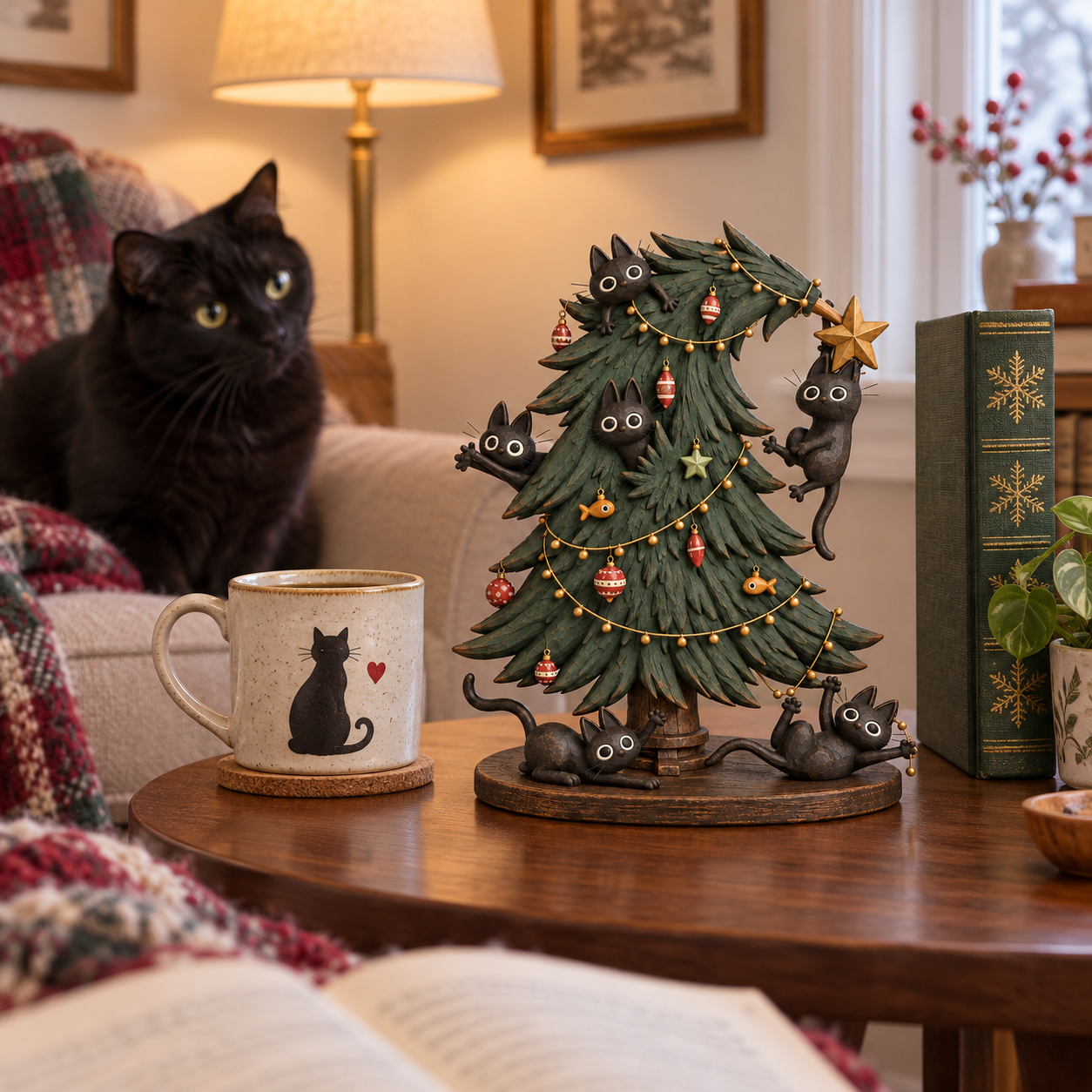Mischievous Black Cats Christmas Tree Figurine