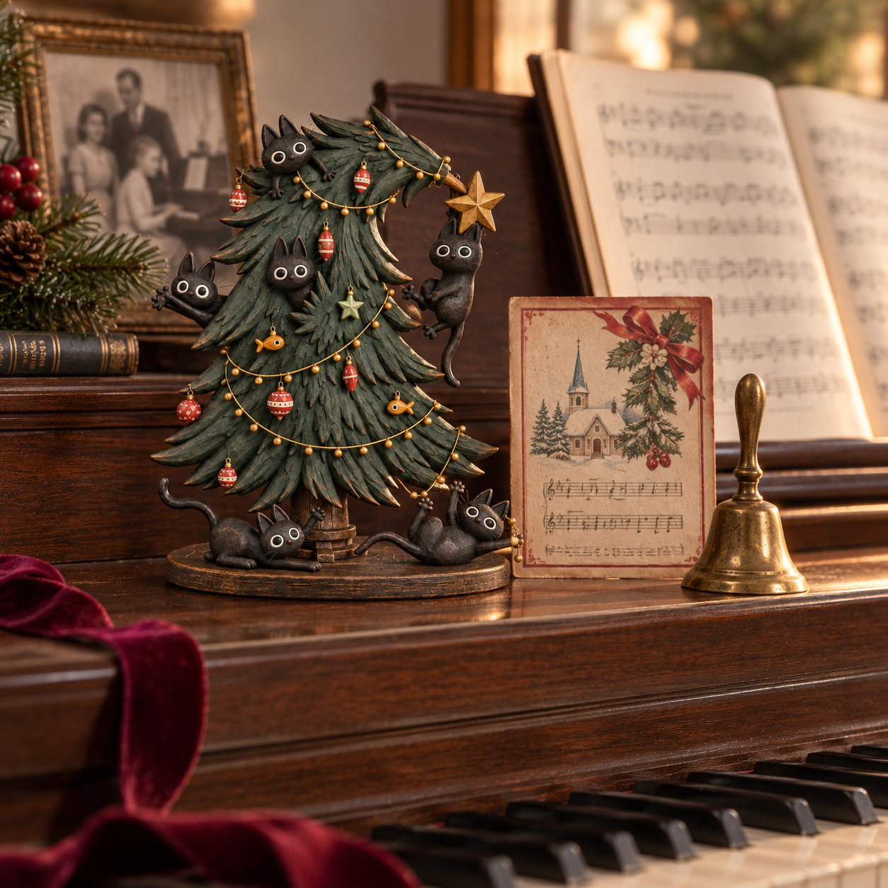 Mischievous Black Cats Christmas Tree Figurine