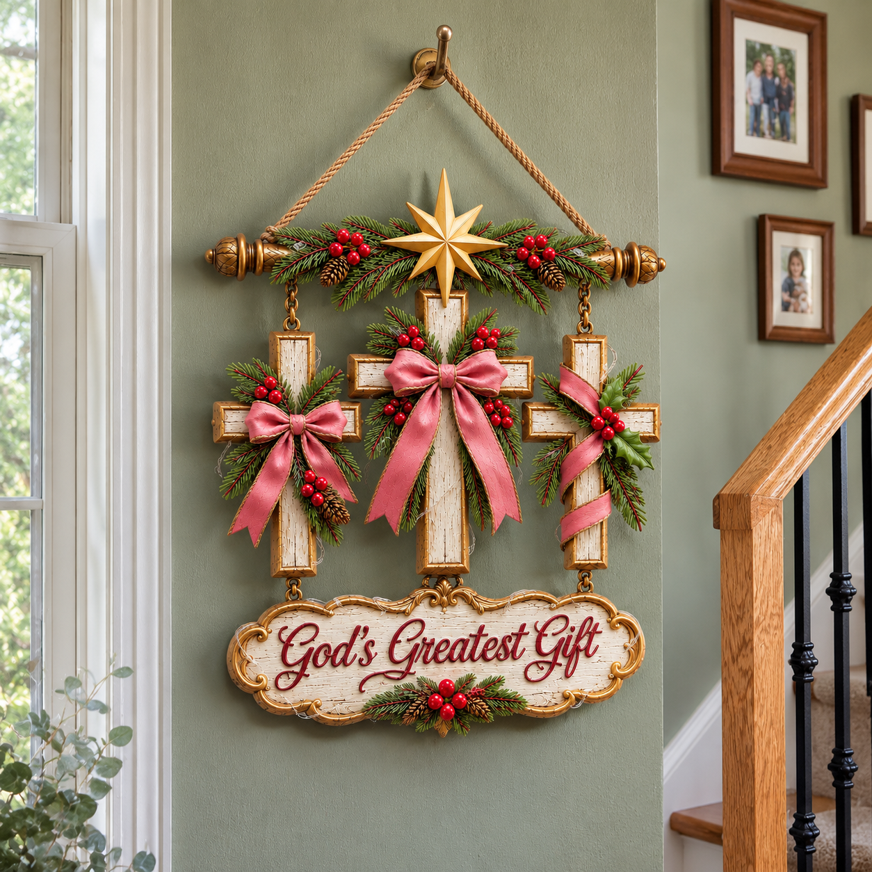God’s Greatest Gift Lighted Christmas Triple Cross Wall Hanging with Remote