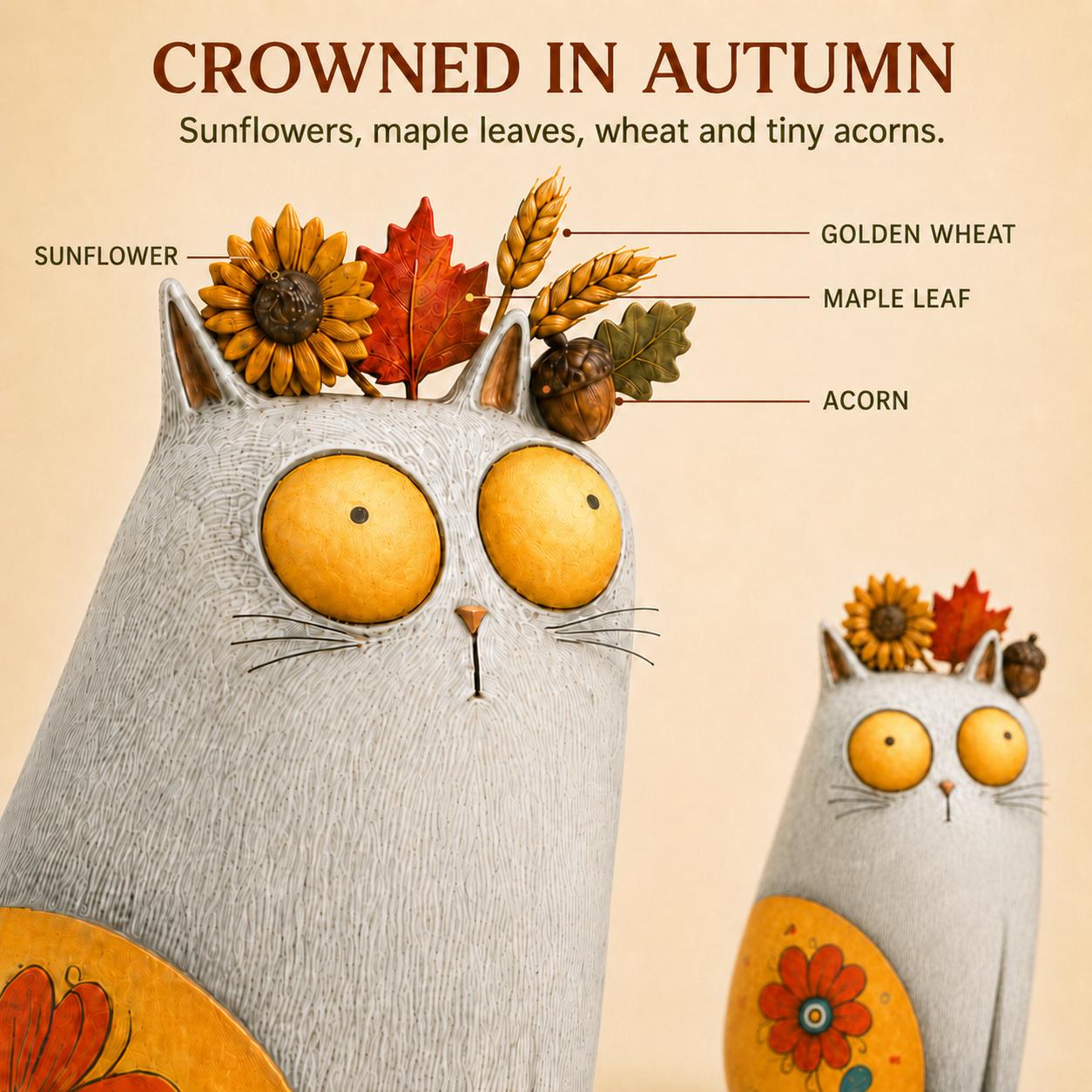 Autumn Bloom Cat Figurine Set