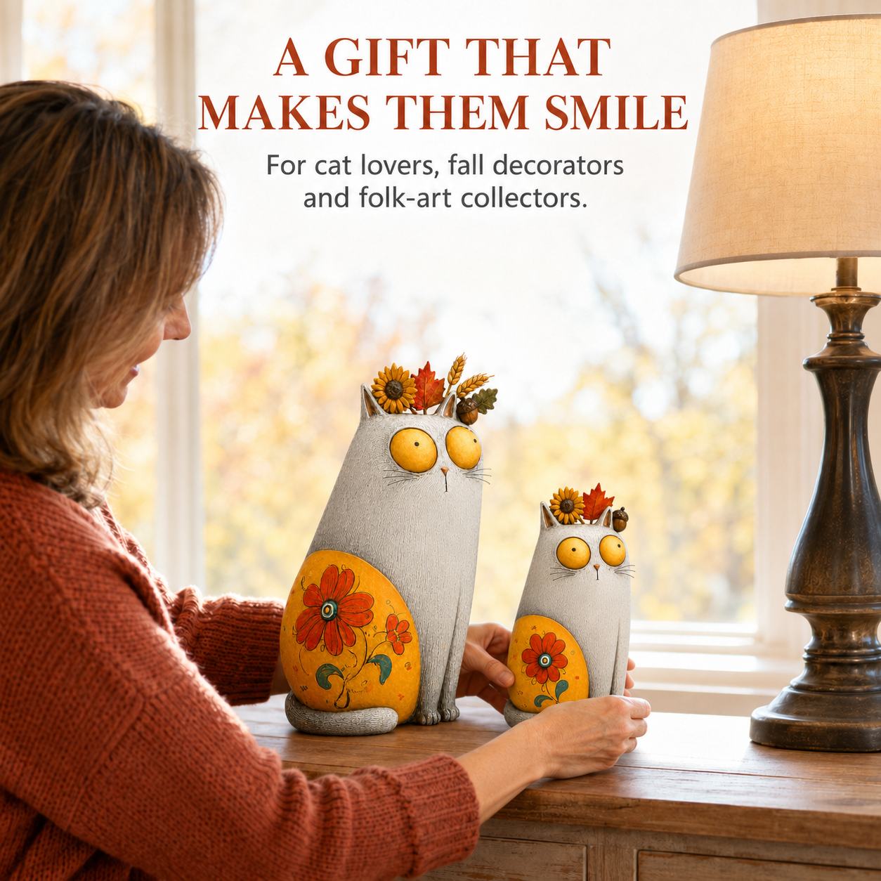 Autumn Bloom Cat Figurine Set