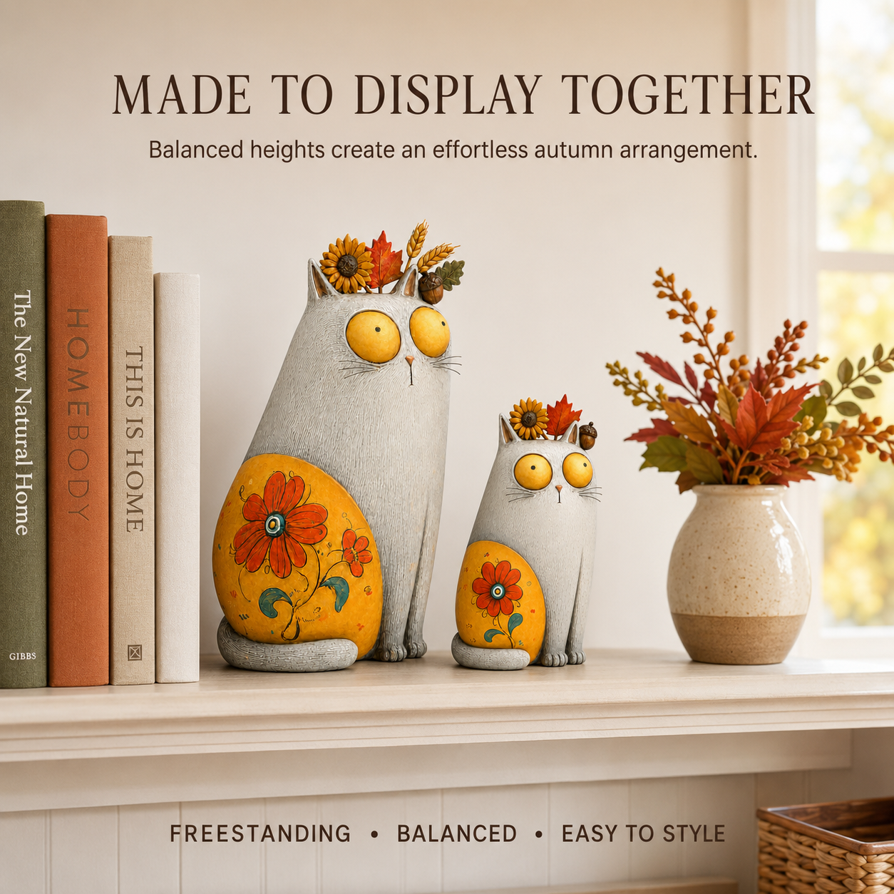 Autumn Bloom Cat Figurine Set